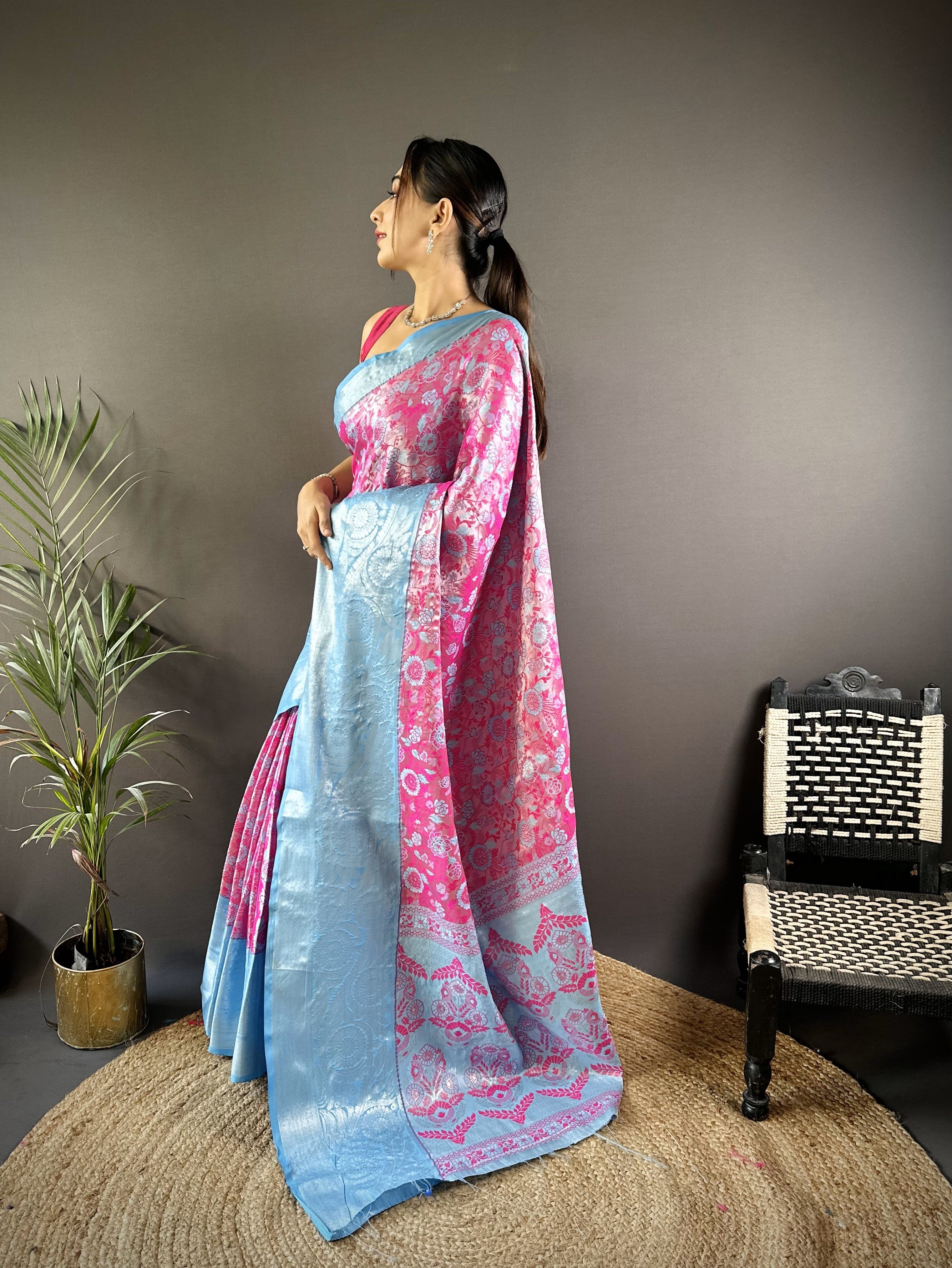 Pink Kanjivaram Tissue Silk Saree