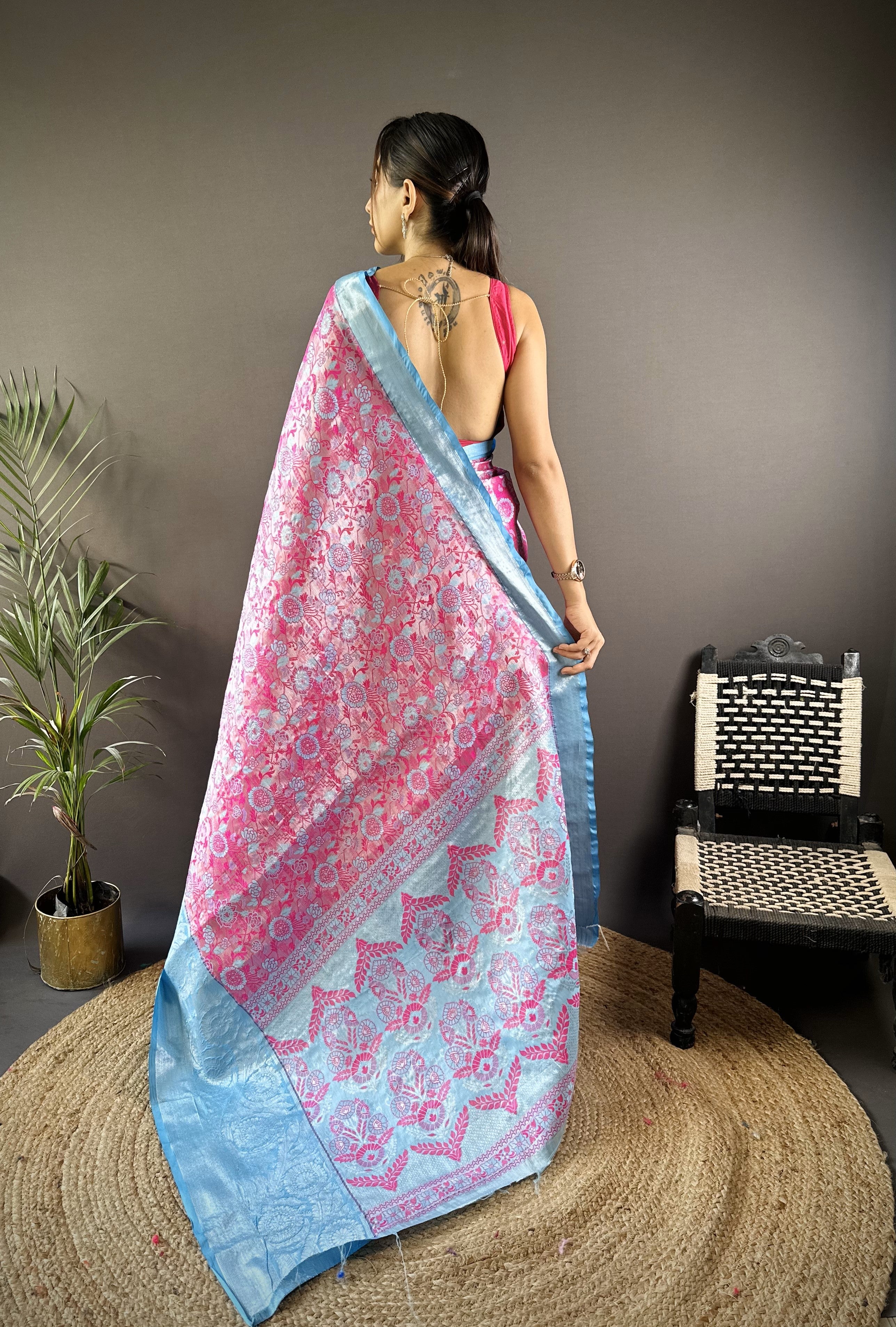 Pink Kanjivaram Tissue Silk Saree