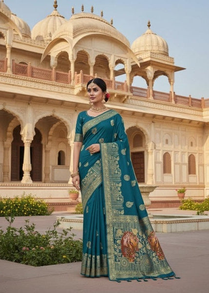 Ocean Blue Banarasi Silk Paithani Saree