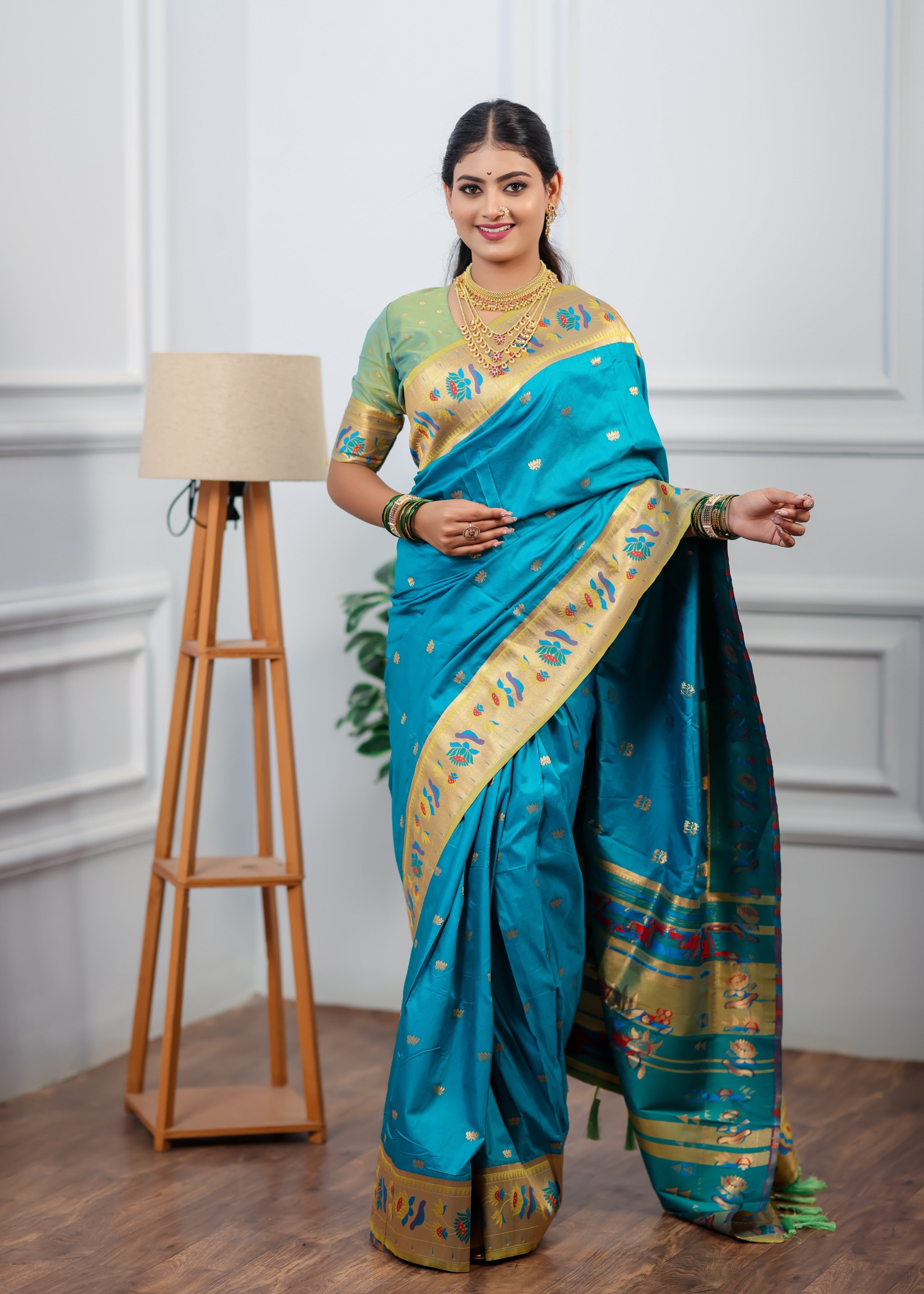 Aqua Blue Paithani Soft Silk Saree