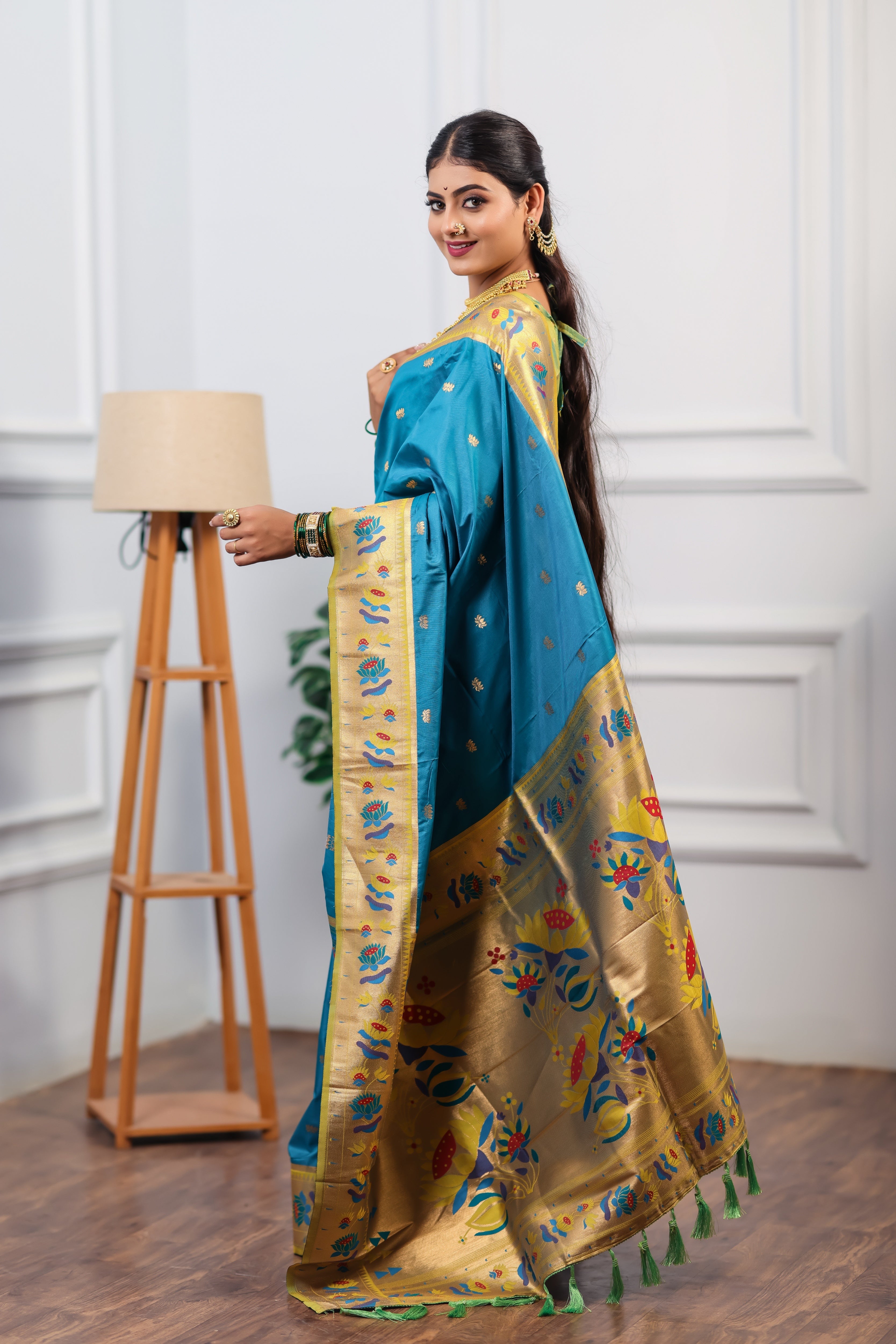 Aqua Blue Paithani Soft Silk Saree