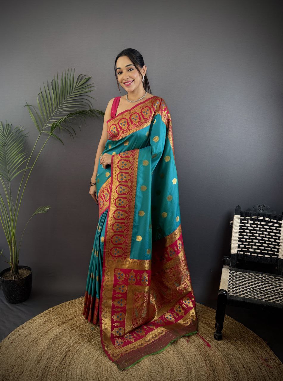 Aqua Blue Pure Soft Banarasi Silk Saree