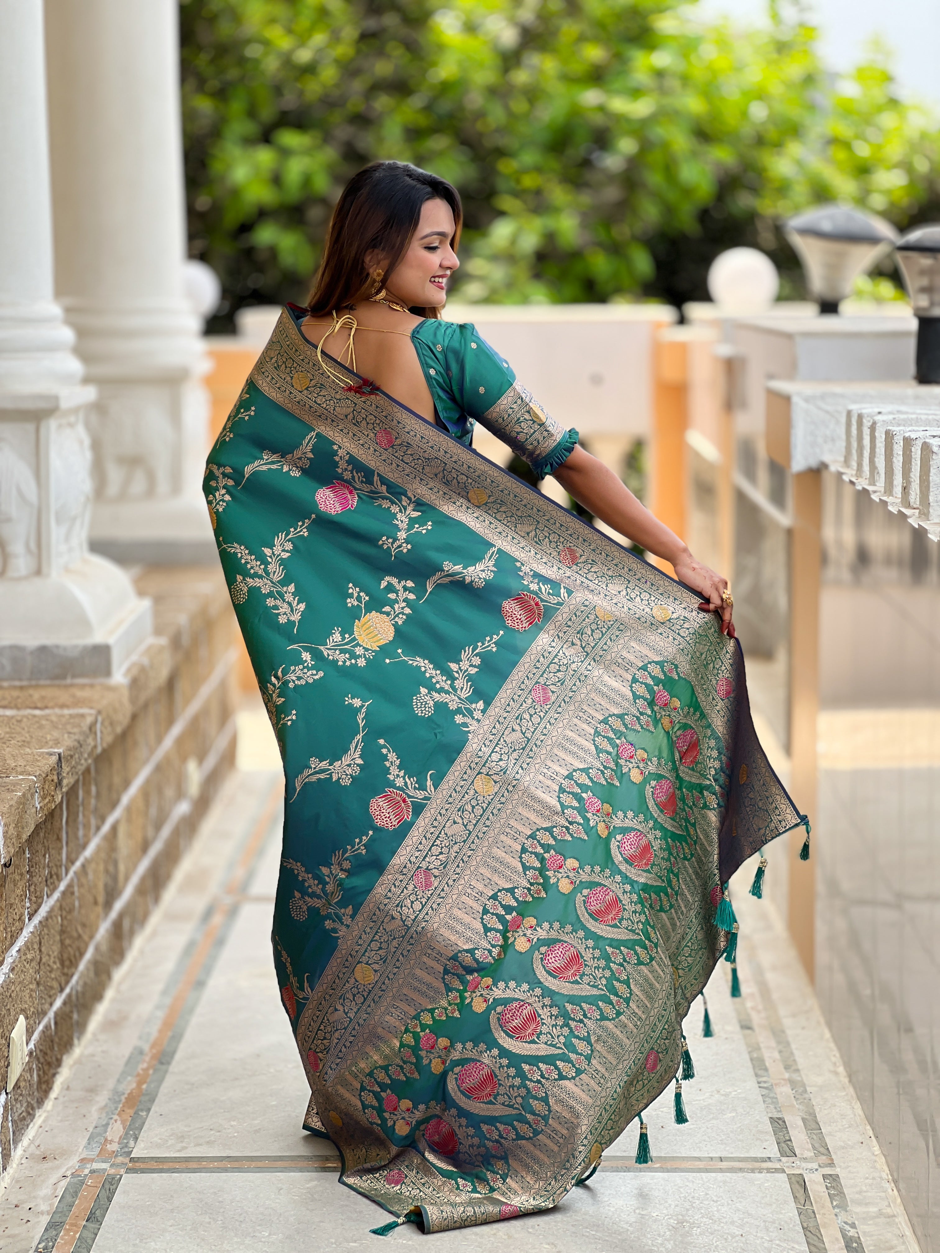 Aqua Rama Wedding Wear Soft Banarasi Silk Saree