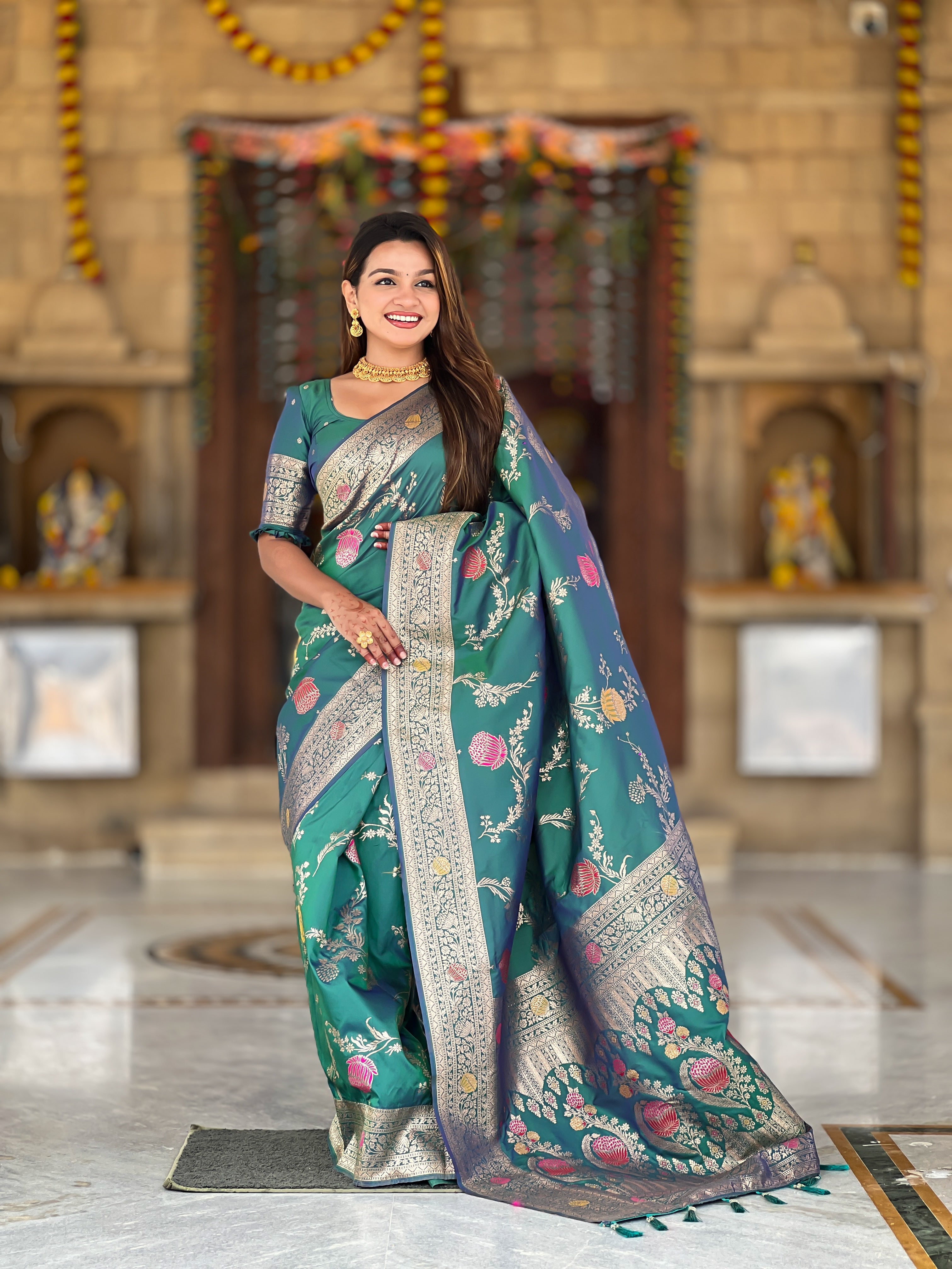 Aqua Rama Wedding Wear Soft Banarasi Silk Saree