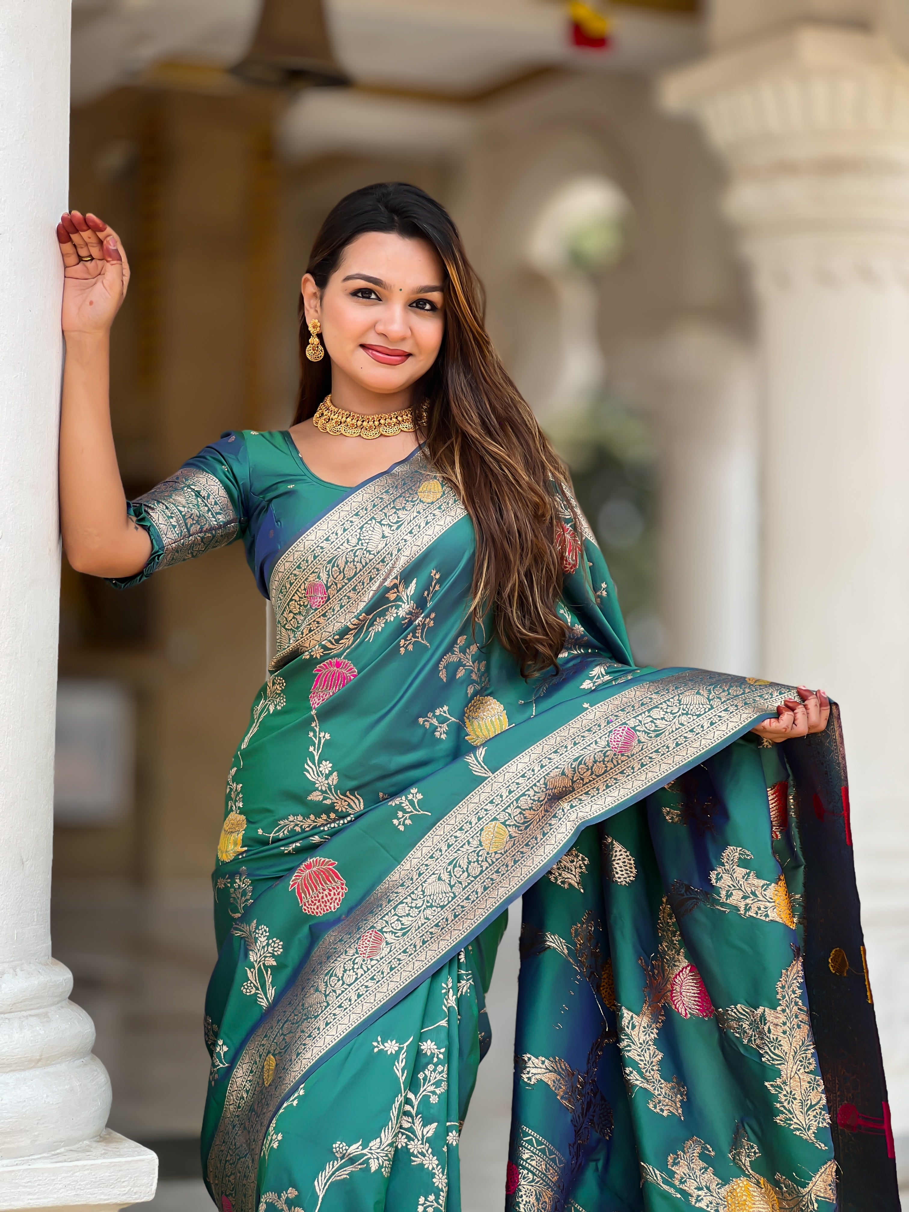 Aqua Rama Wedding Wear Soft Banarasi Silk Saree