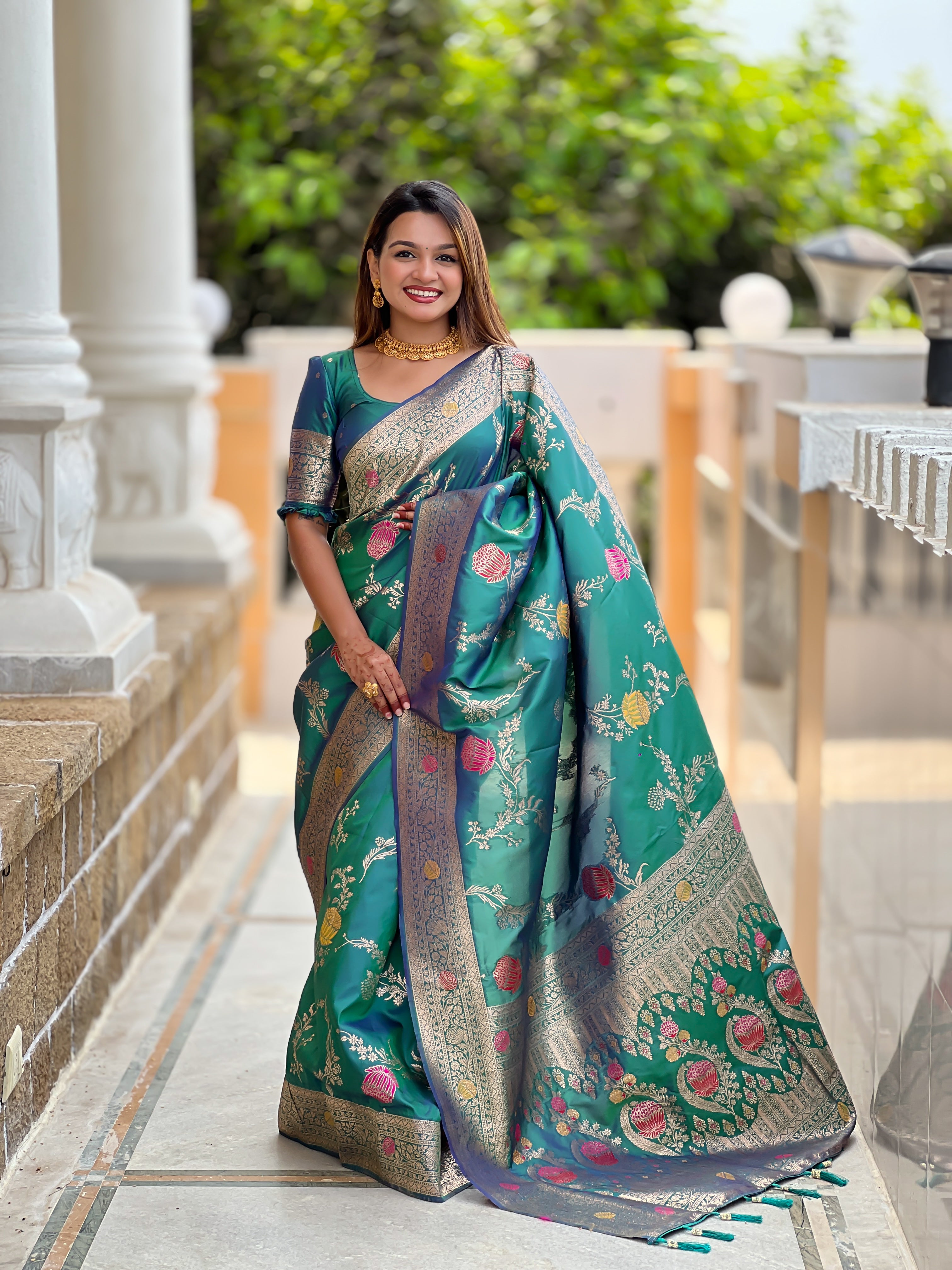 Aqua Rama Wedding Wear Soft Banarasi Silk Saree
