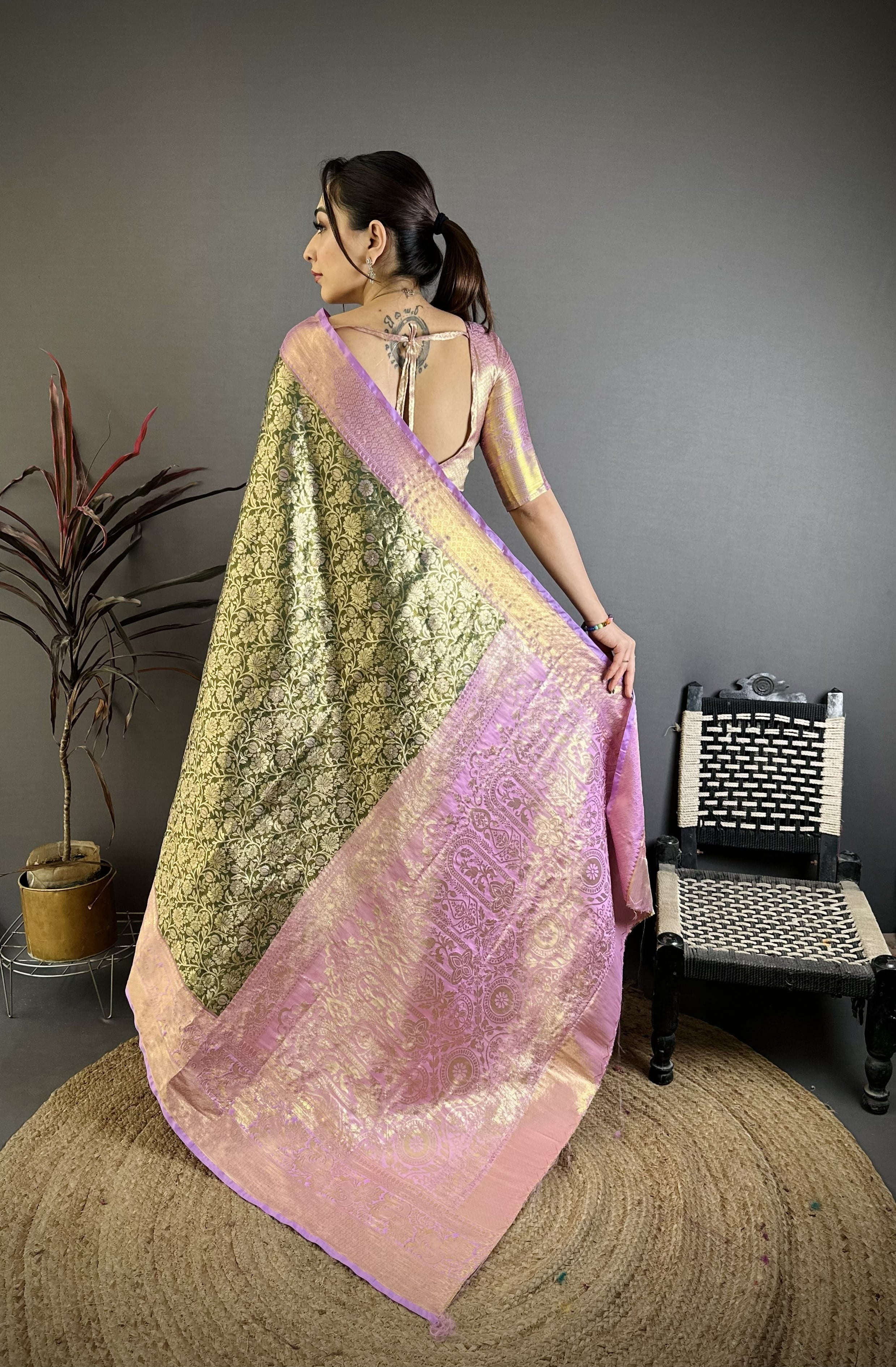 Army Green Kanjivaram Silk Saree