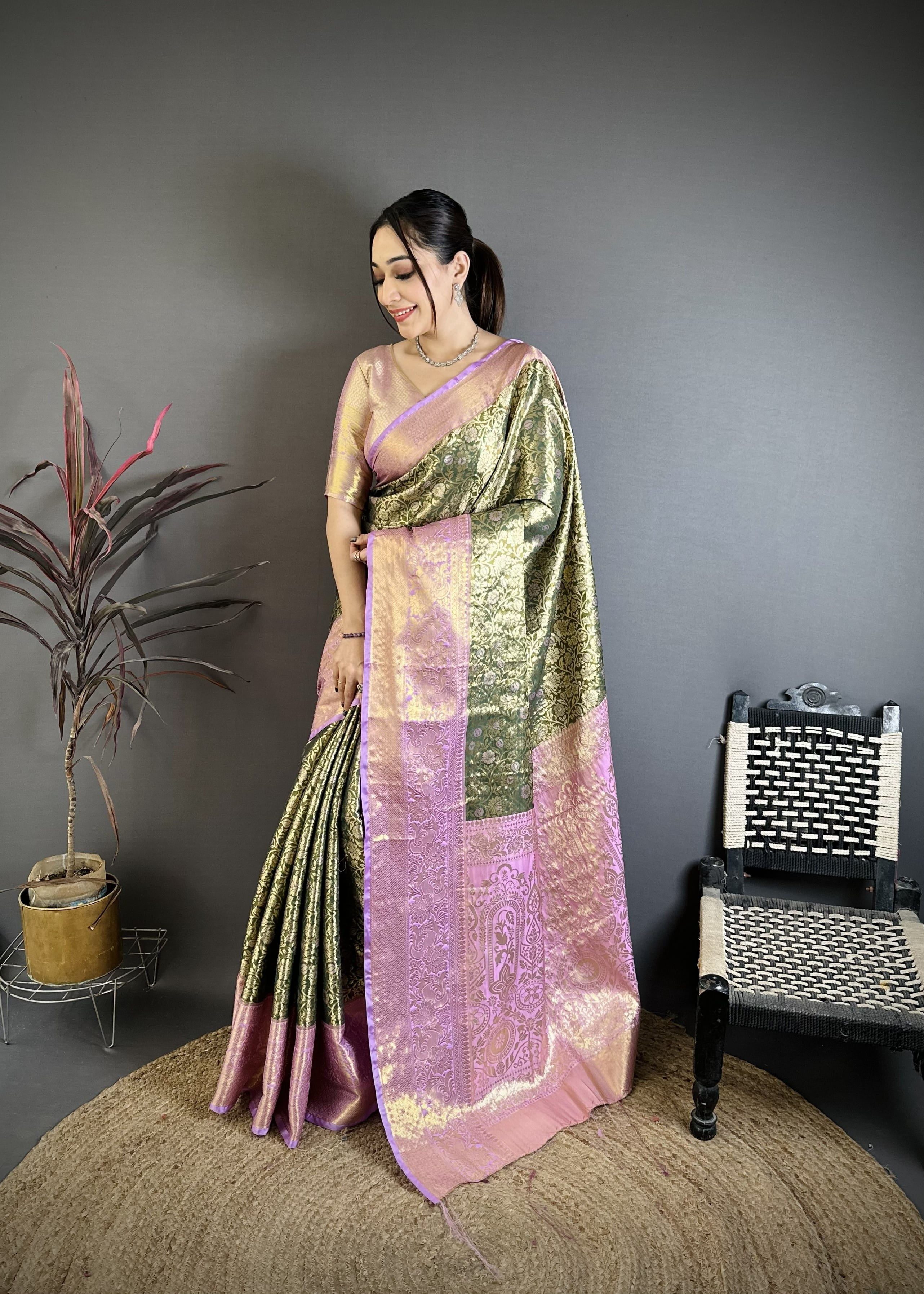 Army Green Kanjivaram Silk Saree