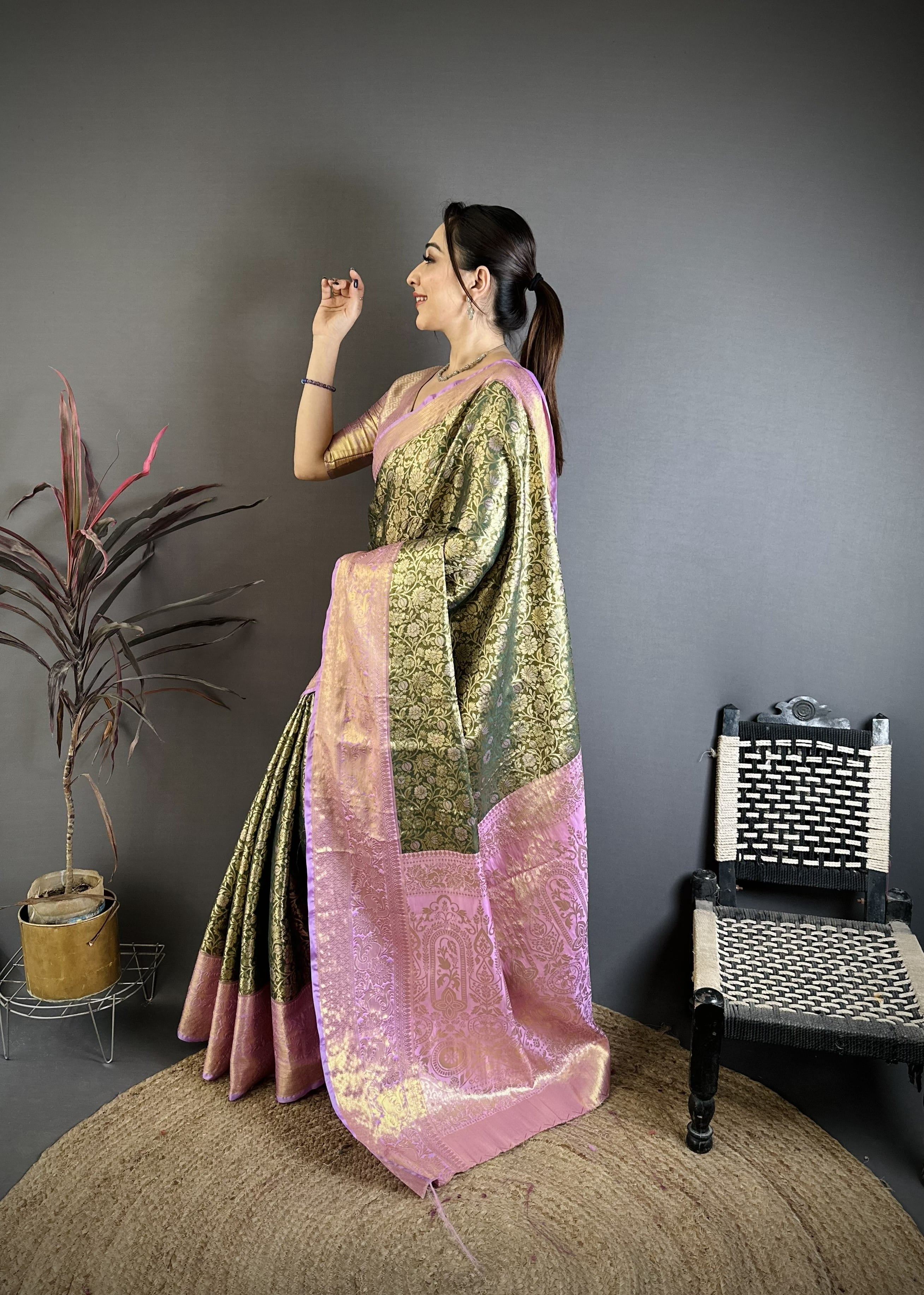 Army Green Kanjivaram Silk Saree