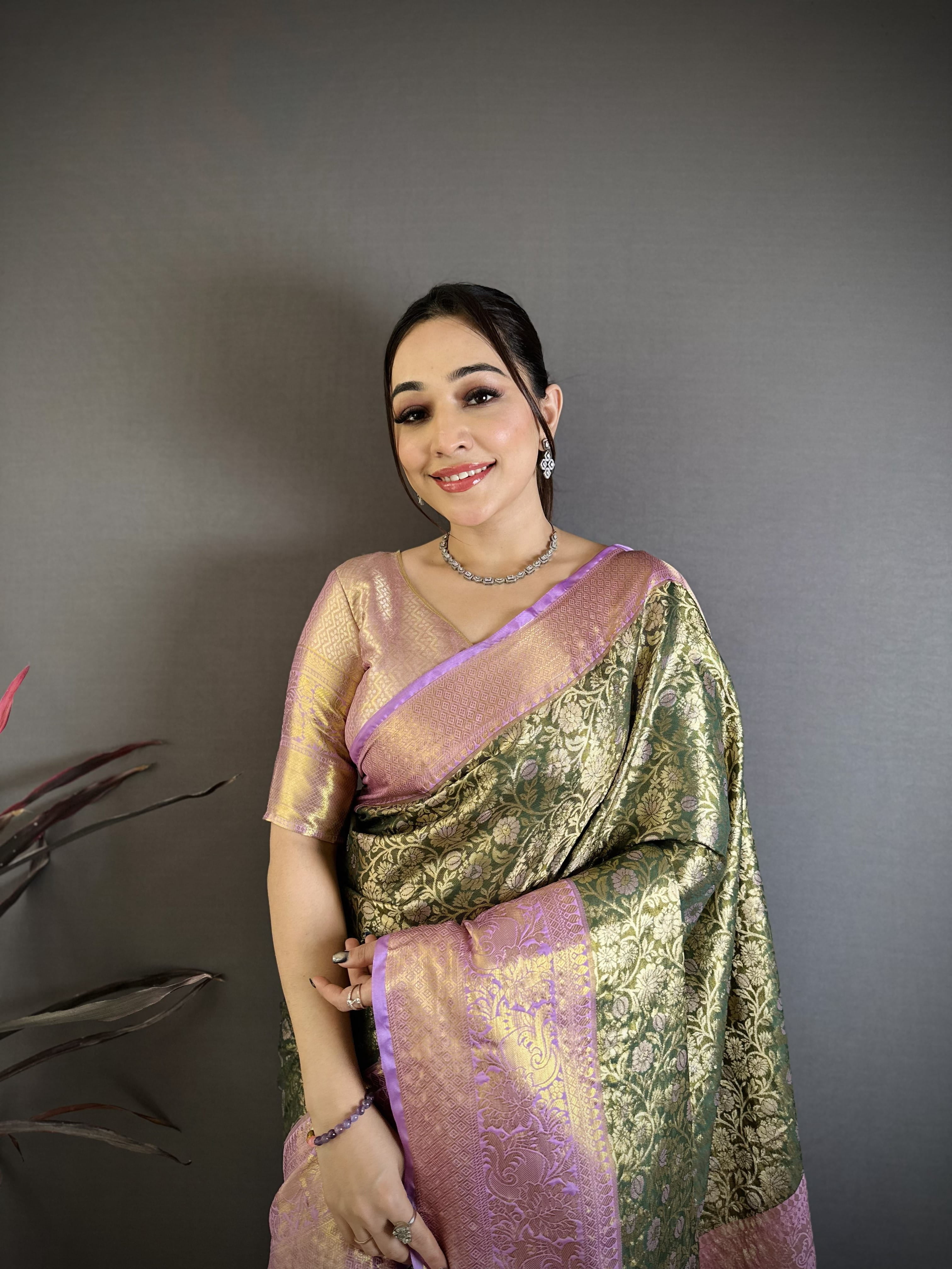 Army Green Kanjivaram Silk Saree