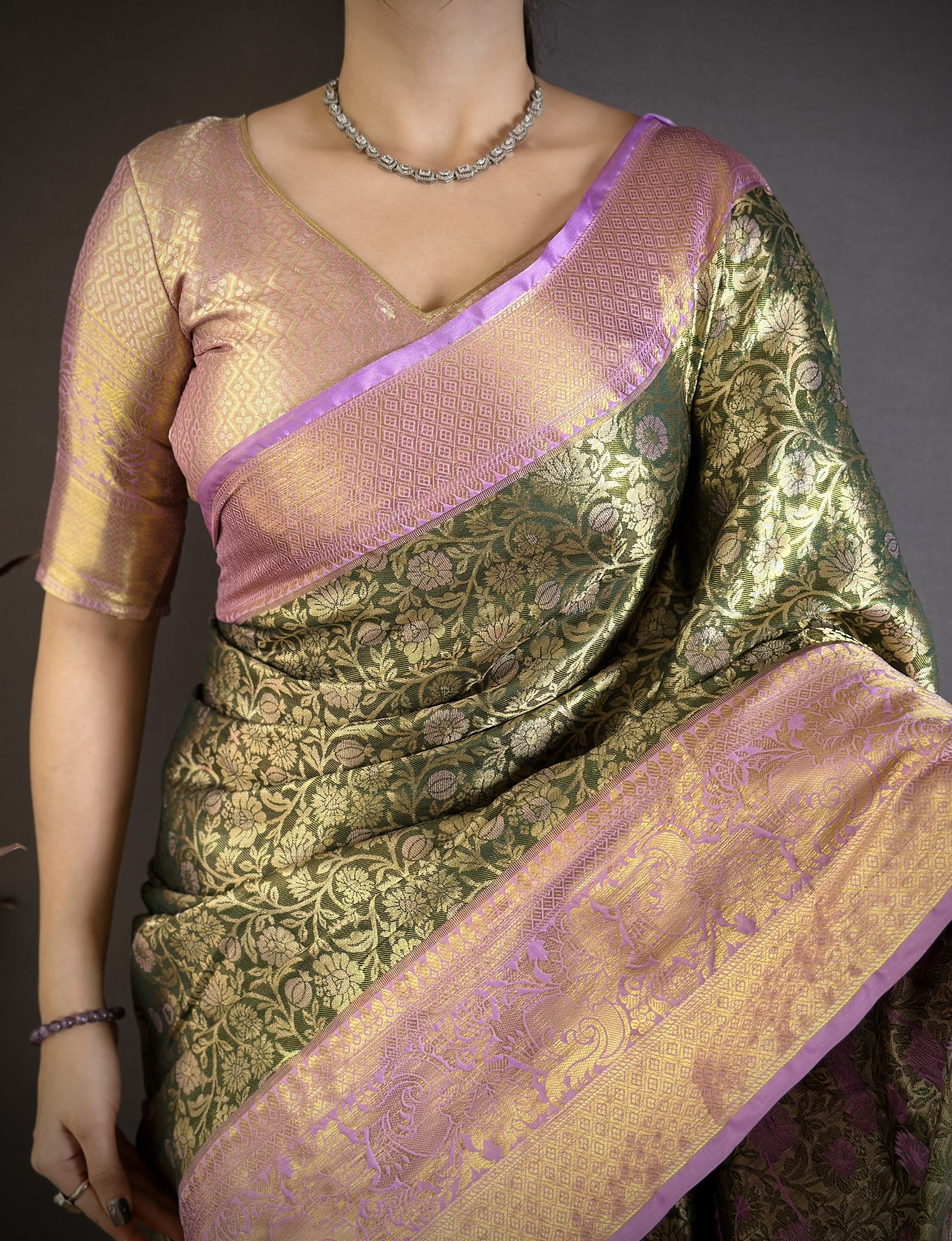 Army Green Kanjivaram Silk Saree