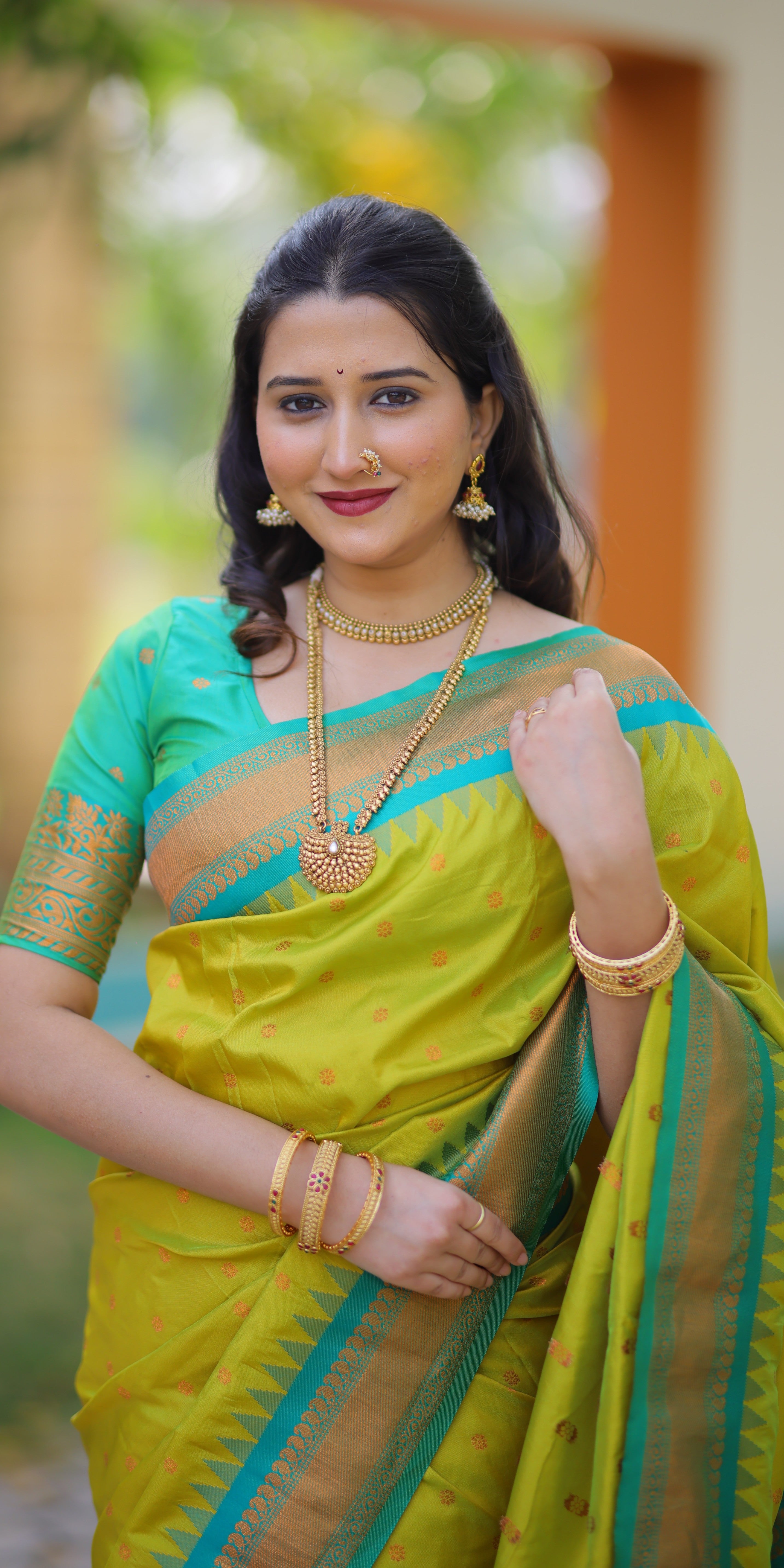 Avocado Green Kanji Gadwal Silk Saree
