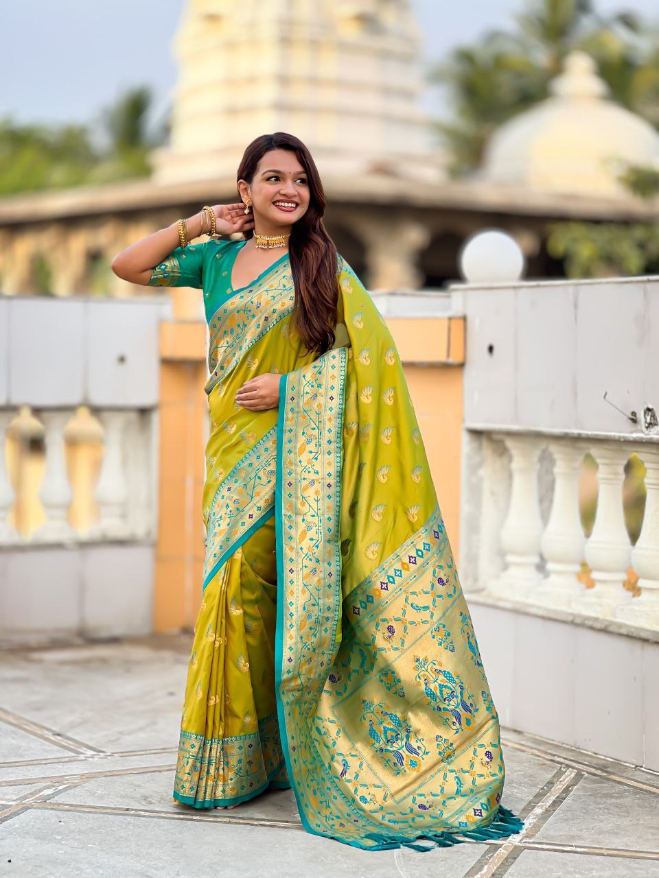 Avocado Green Wedding Wear Soft Paithani Silk Saree
