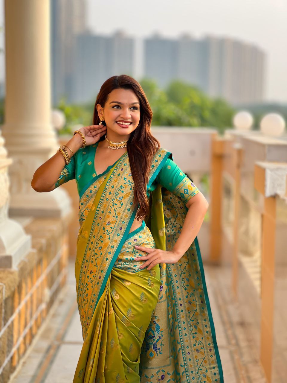 Avocado Green Wedding Wear Soft Paithani Silk Saree