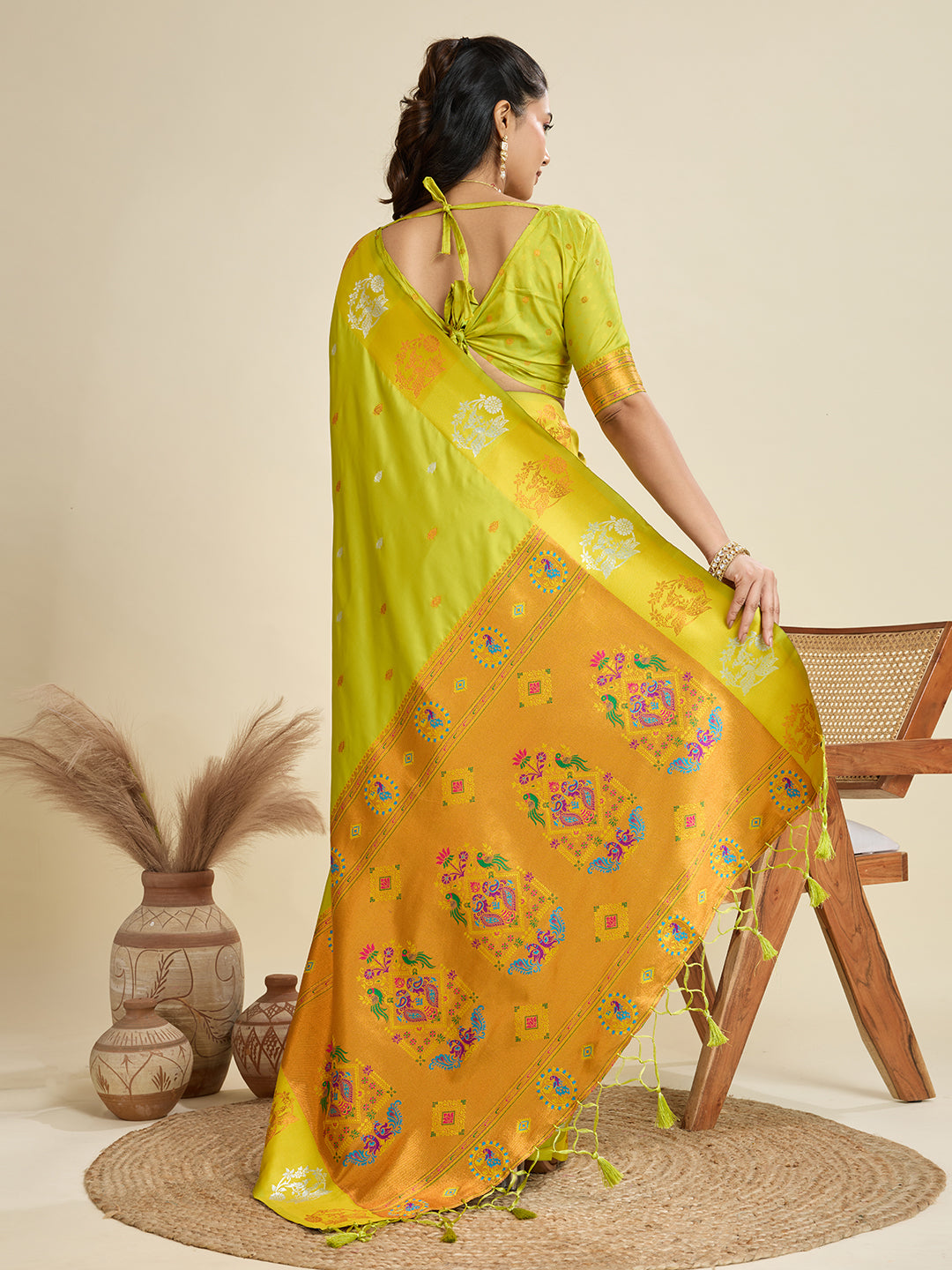 Avocado Pure Soft Kanjivaram Paithani Silk Saree