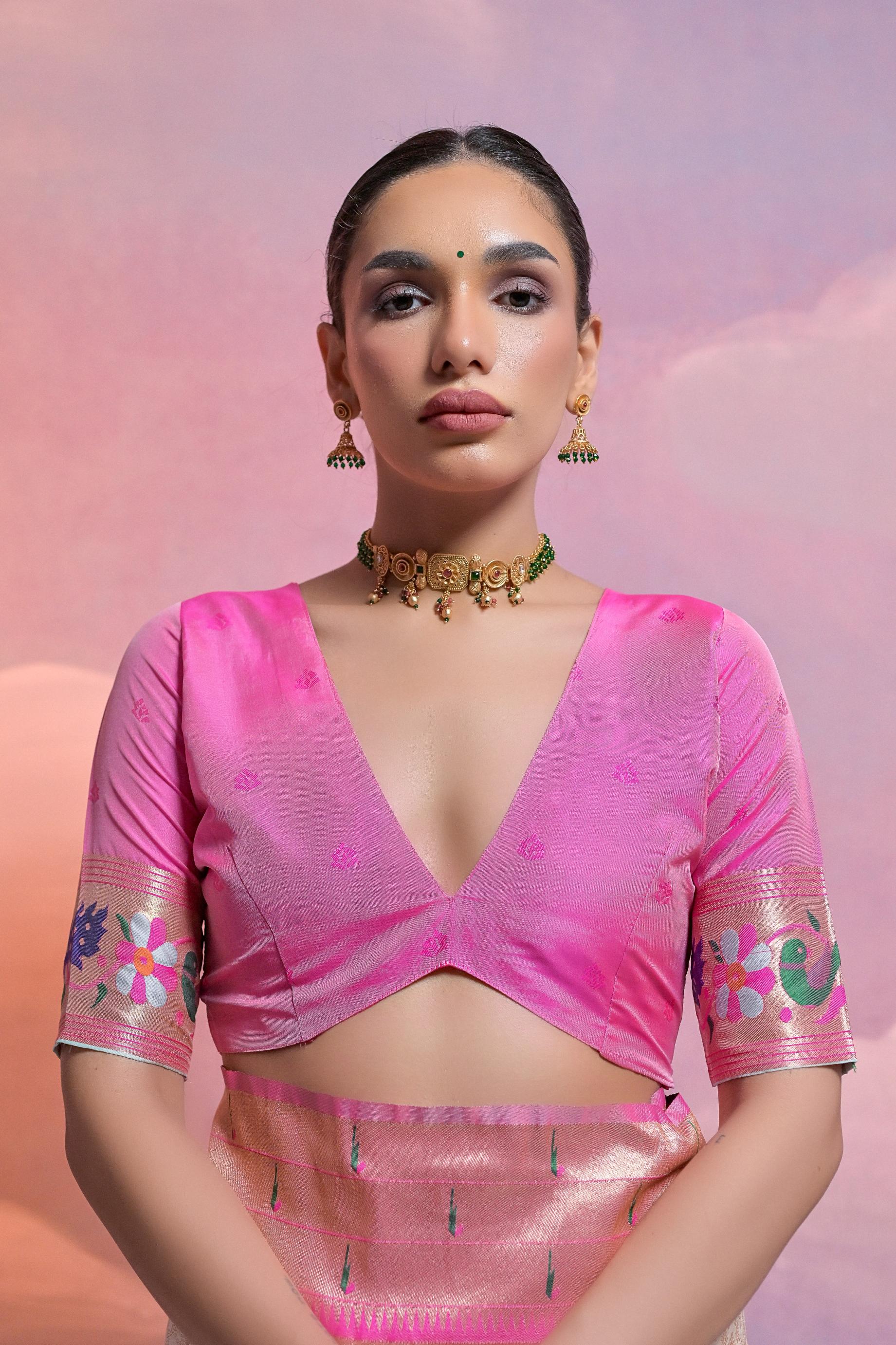 Baby Pink Banarasi Silk Paithani Saree