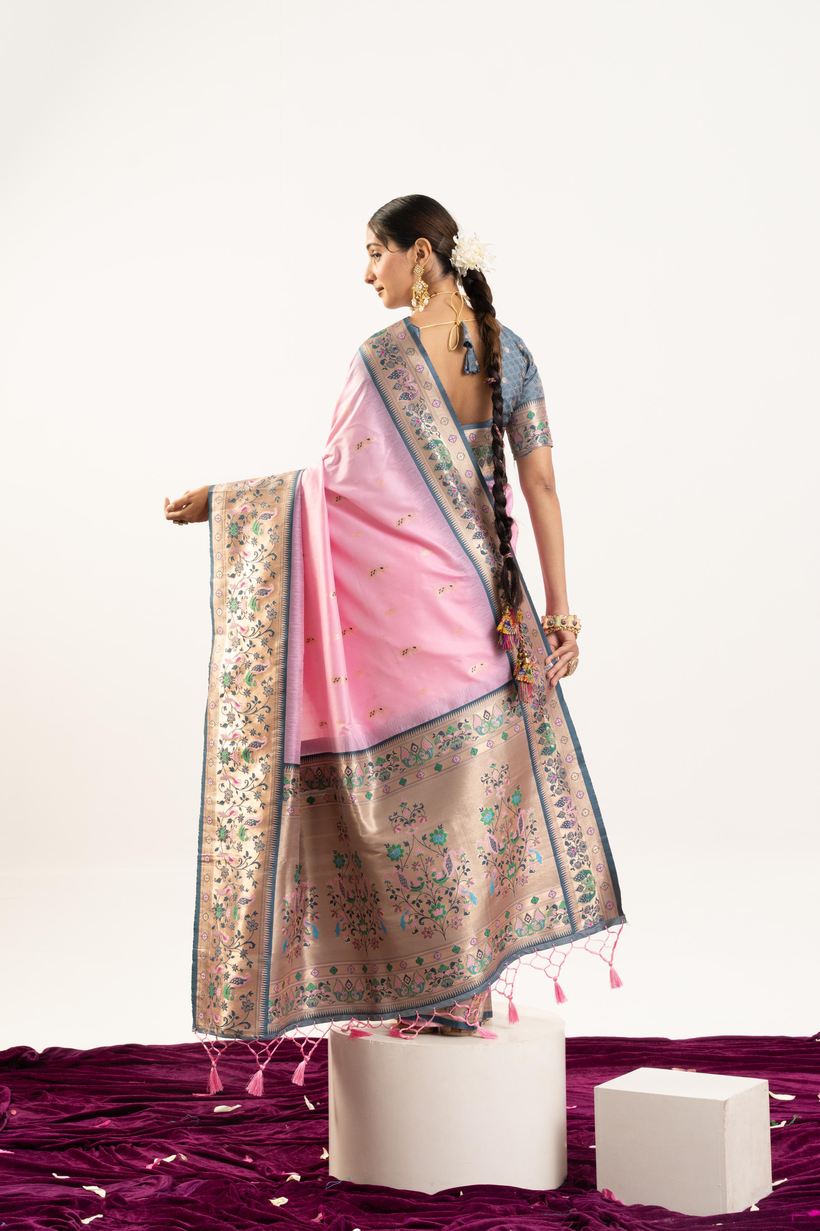 Baby Pink Banarasi Silk Paithani Saree