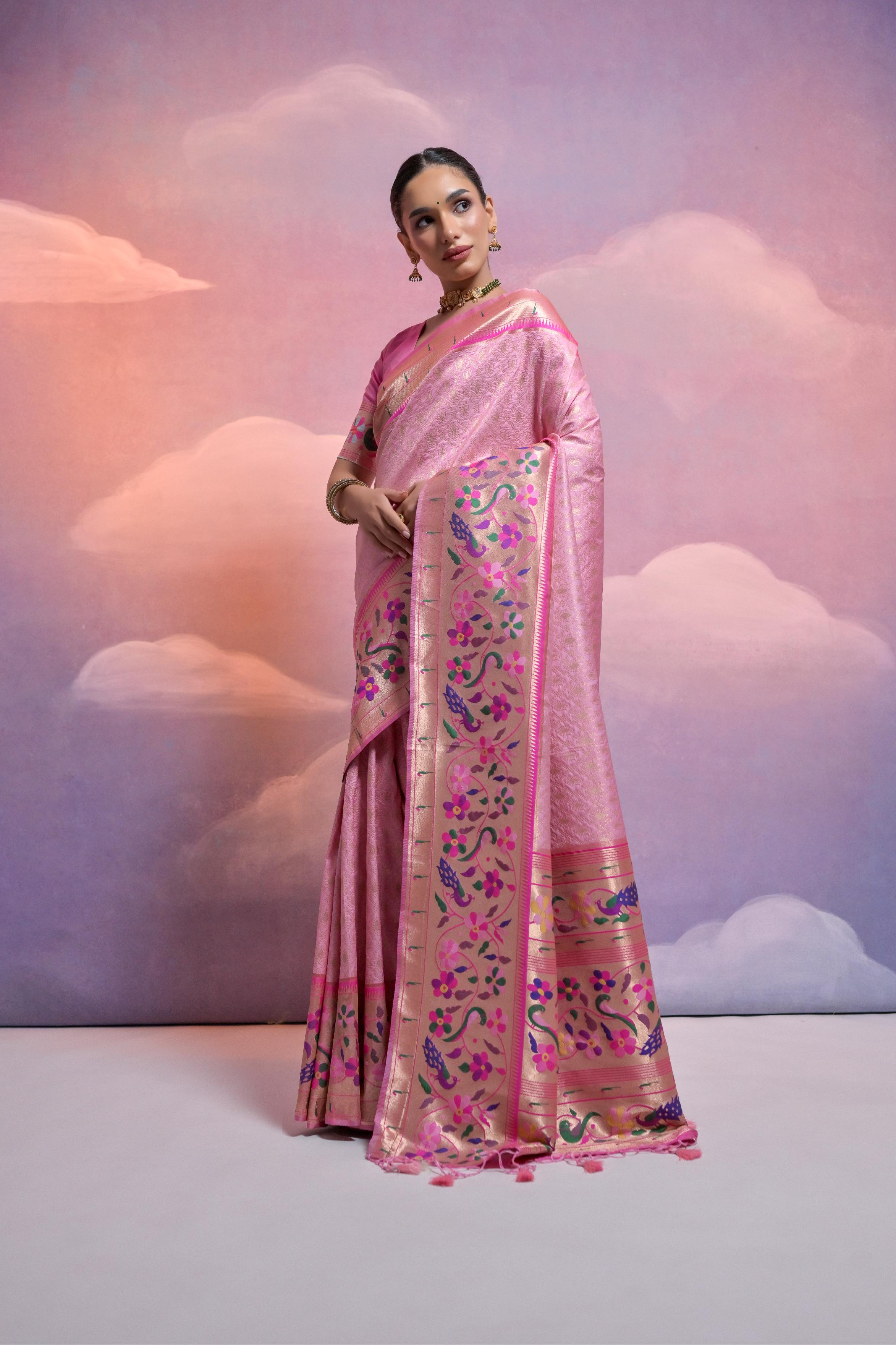 Baby Pink Banarasi Silk Paithani Saree