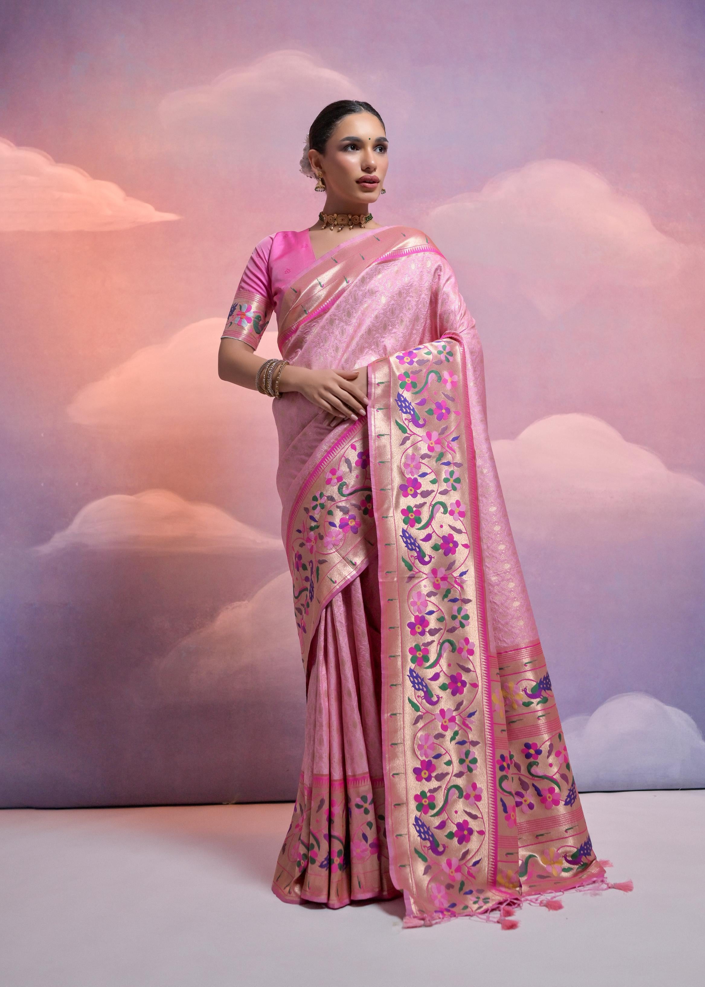 Baby Pink Banarasi Silk Paithani Saree
