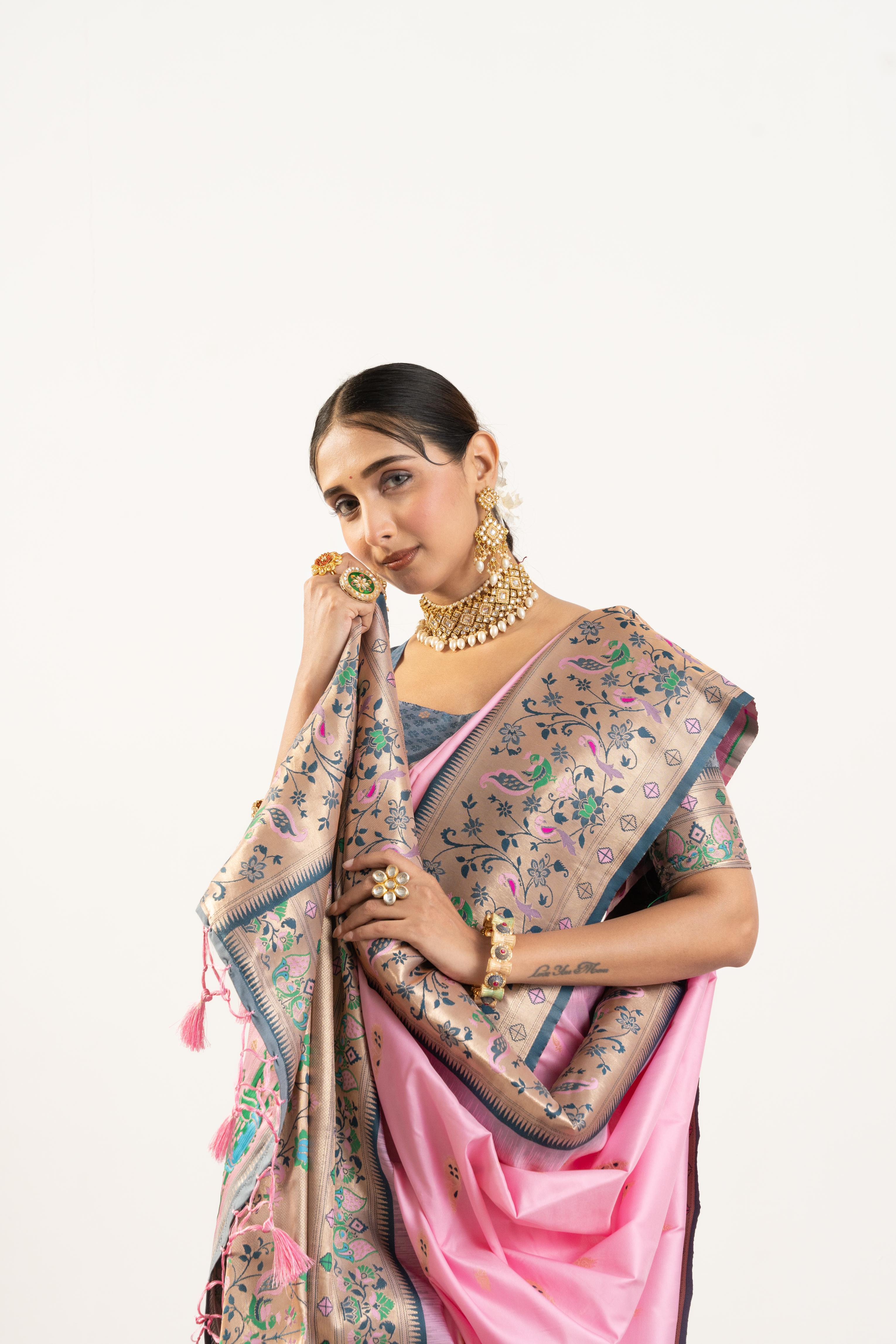 Baby Pink Banarasi Silk Paithani Saree