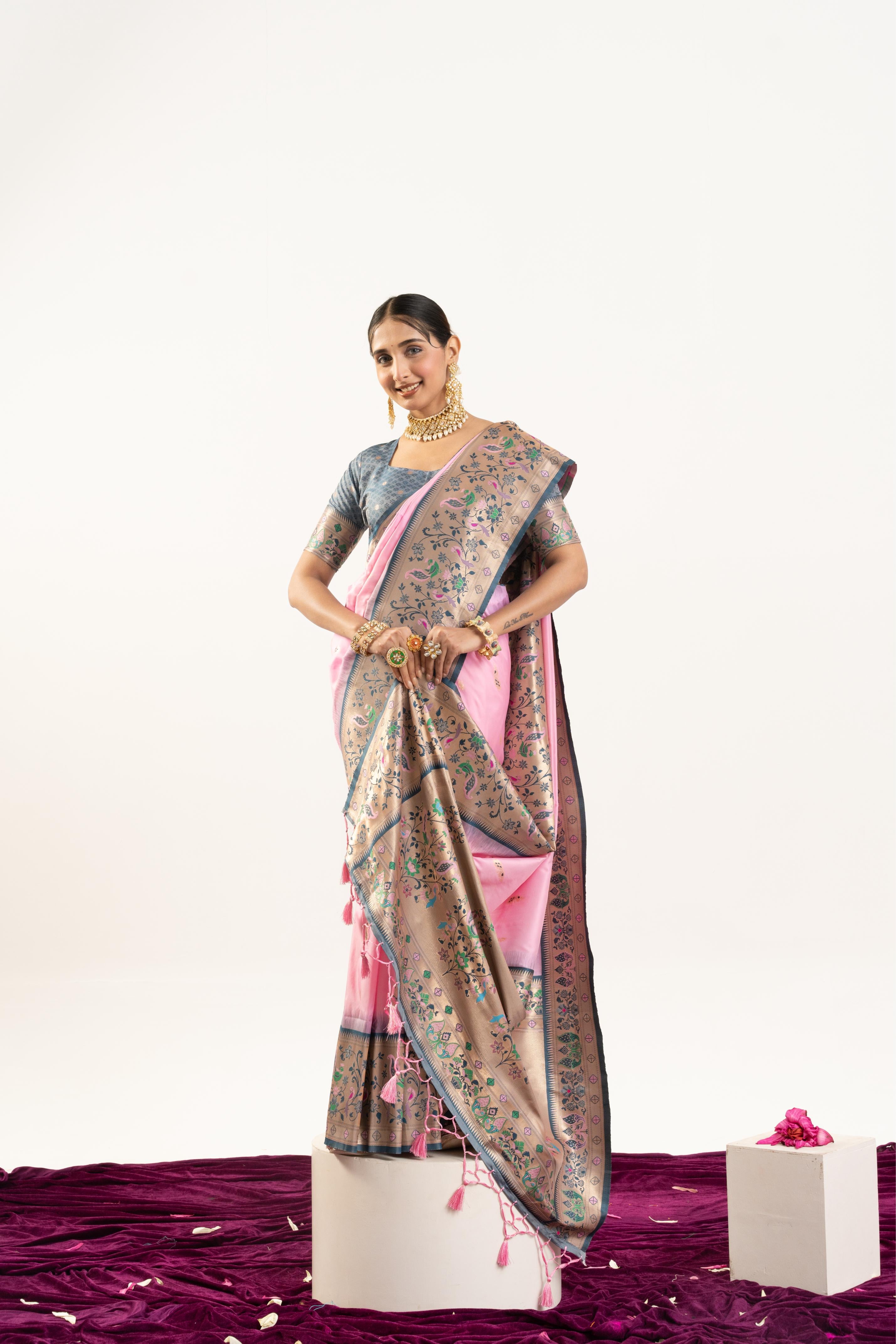 Baby Pink Banarasi Silk Paithani Saree