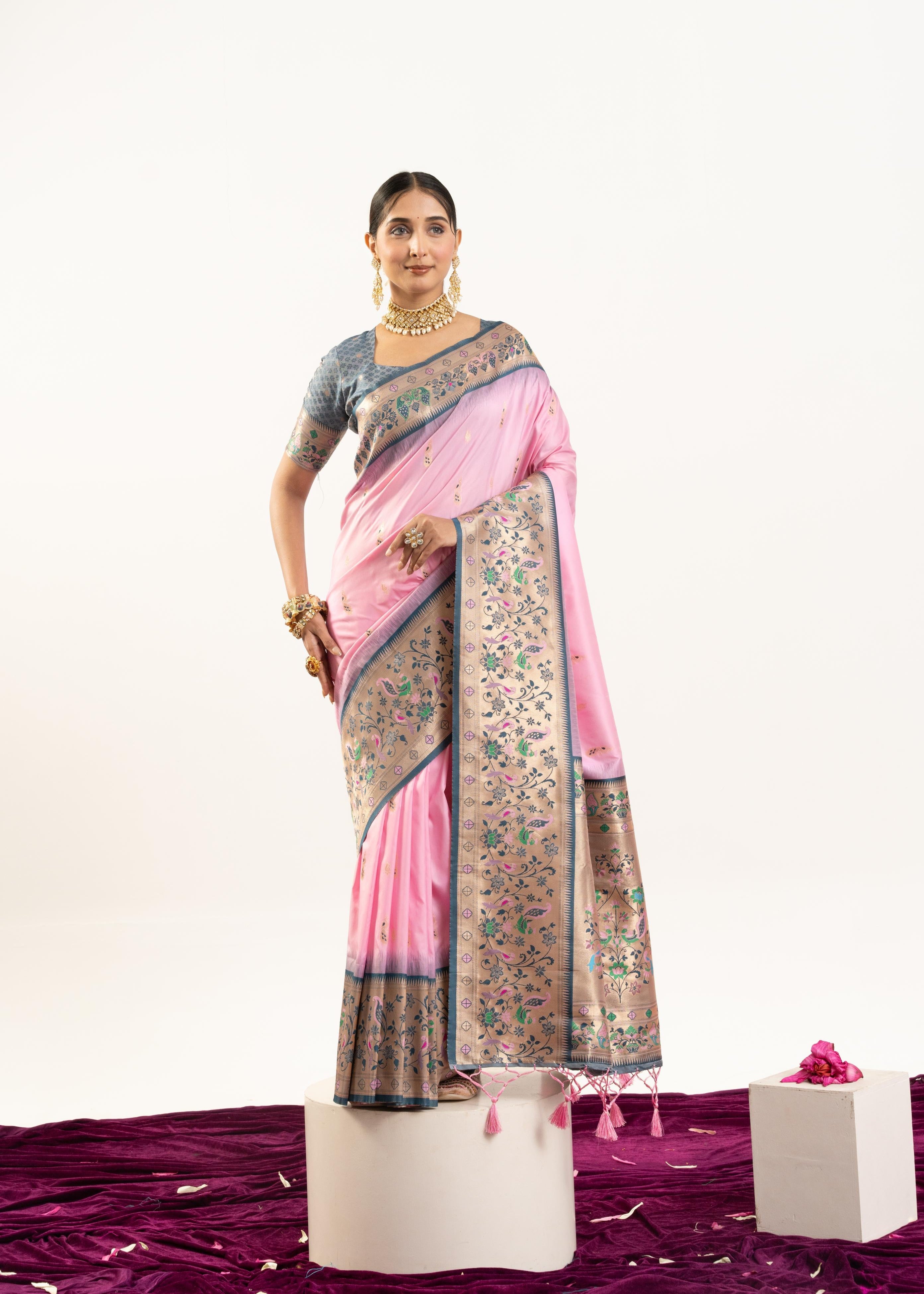 Baby Pink Banarasi Silk Paithani Saree