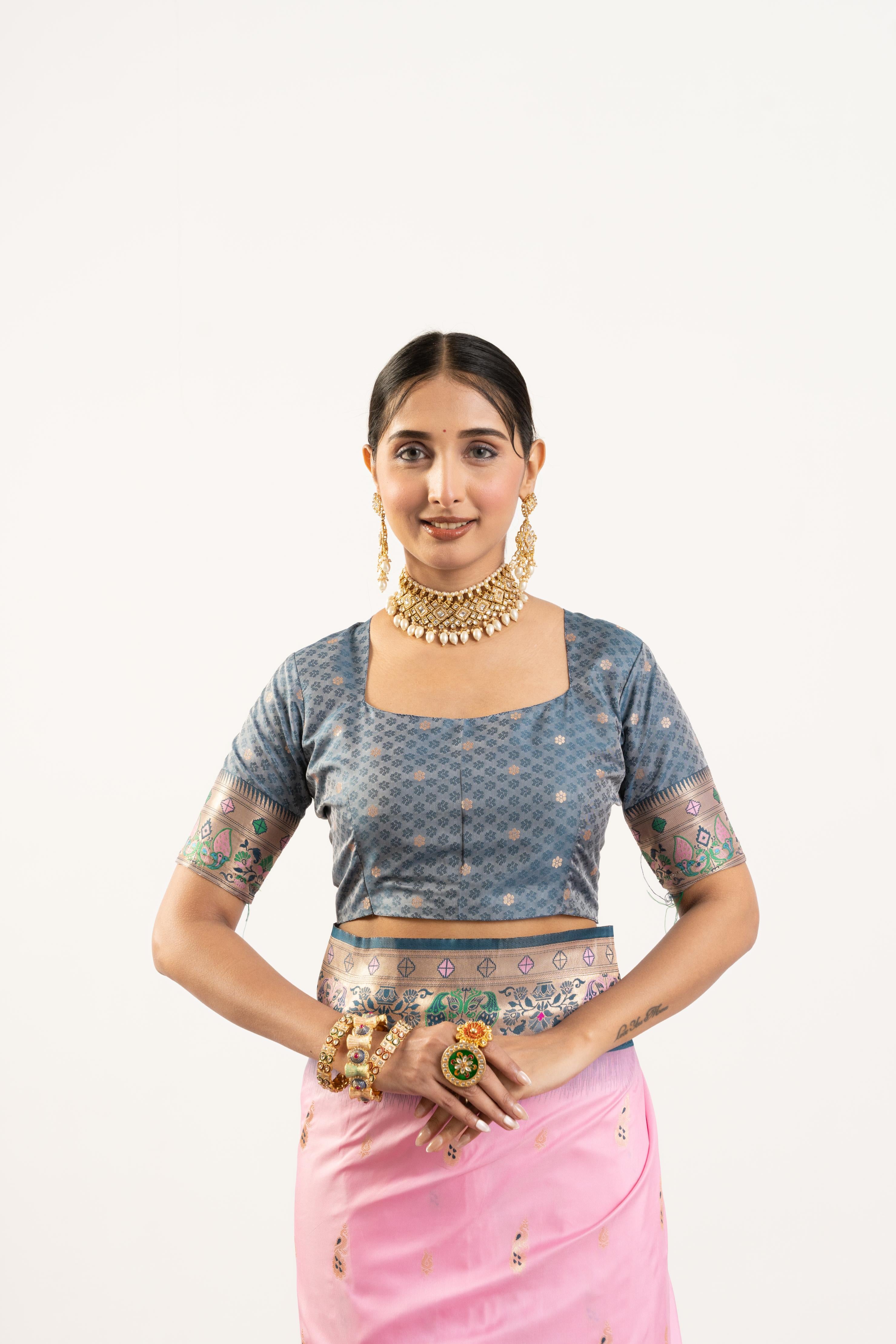 Baby Pink Banarasi Silk Paithani Saree
