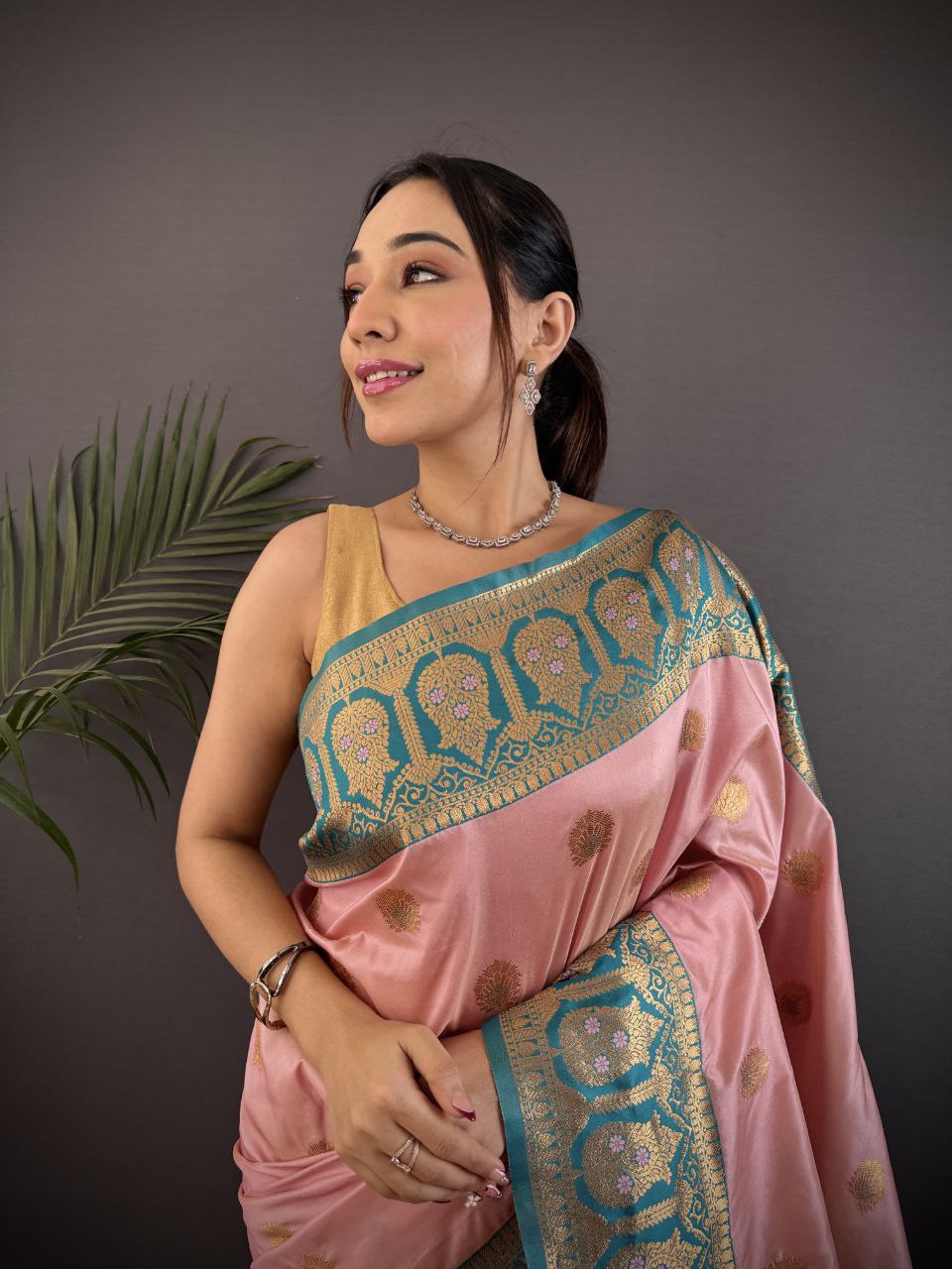 Baby Pink Pure Soft Banarasi Silk Saree