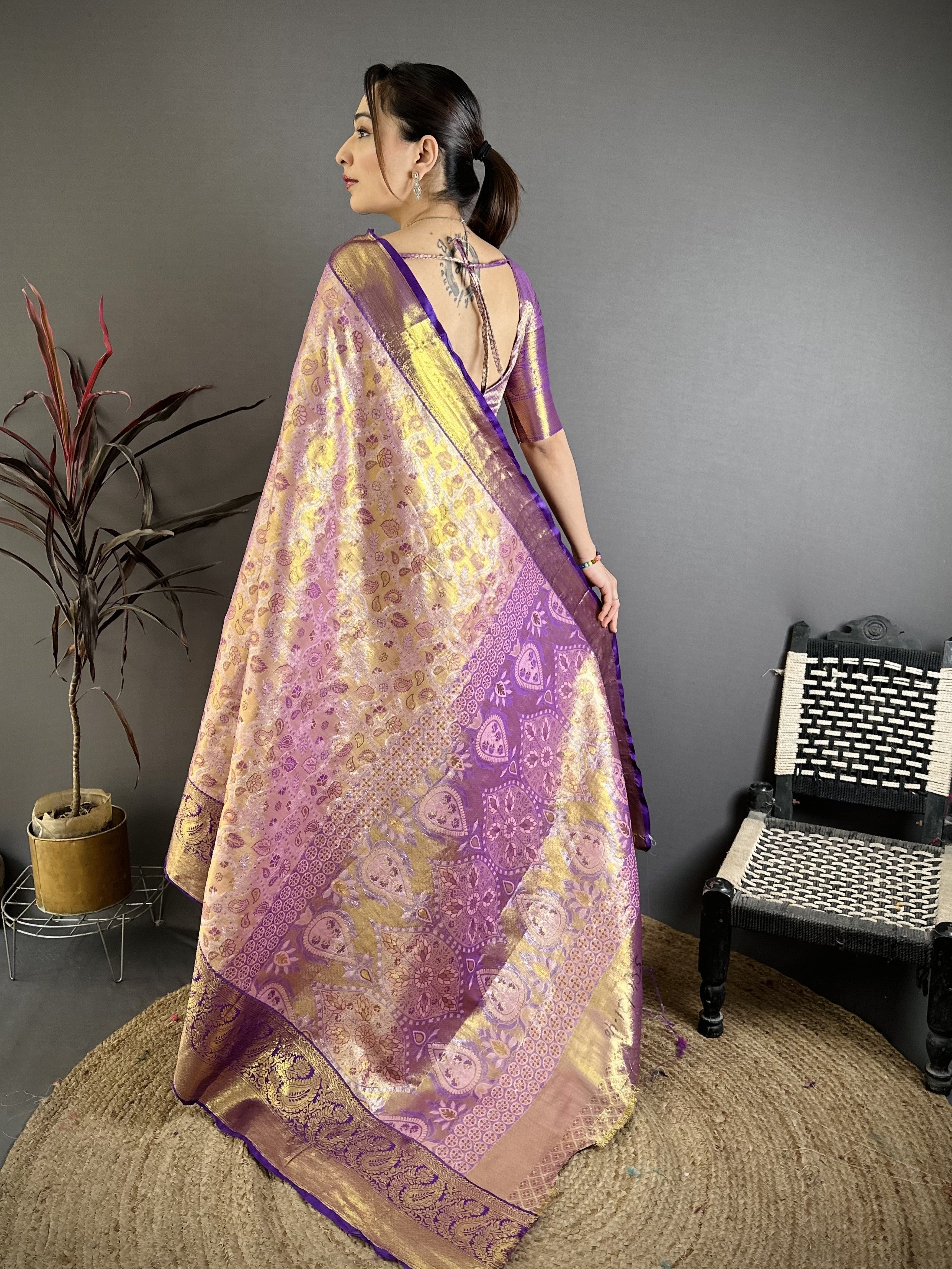 Baby Pink & Royal Purple Bridal Kanjivaram Silk Saree