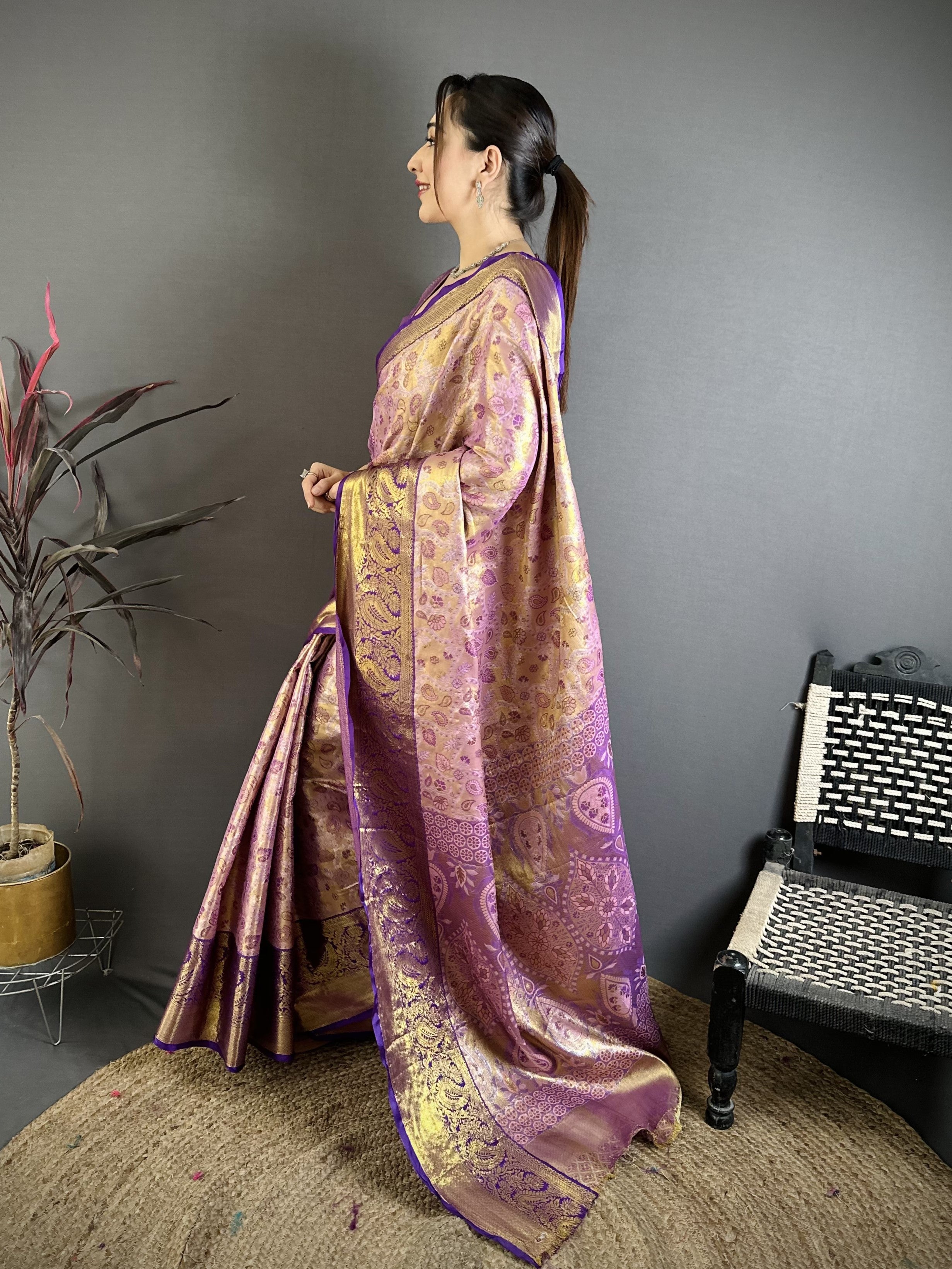 Baby Pink & Royal Purple Bridal Kanjivaram Silk Saree