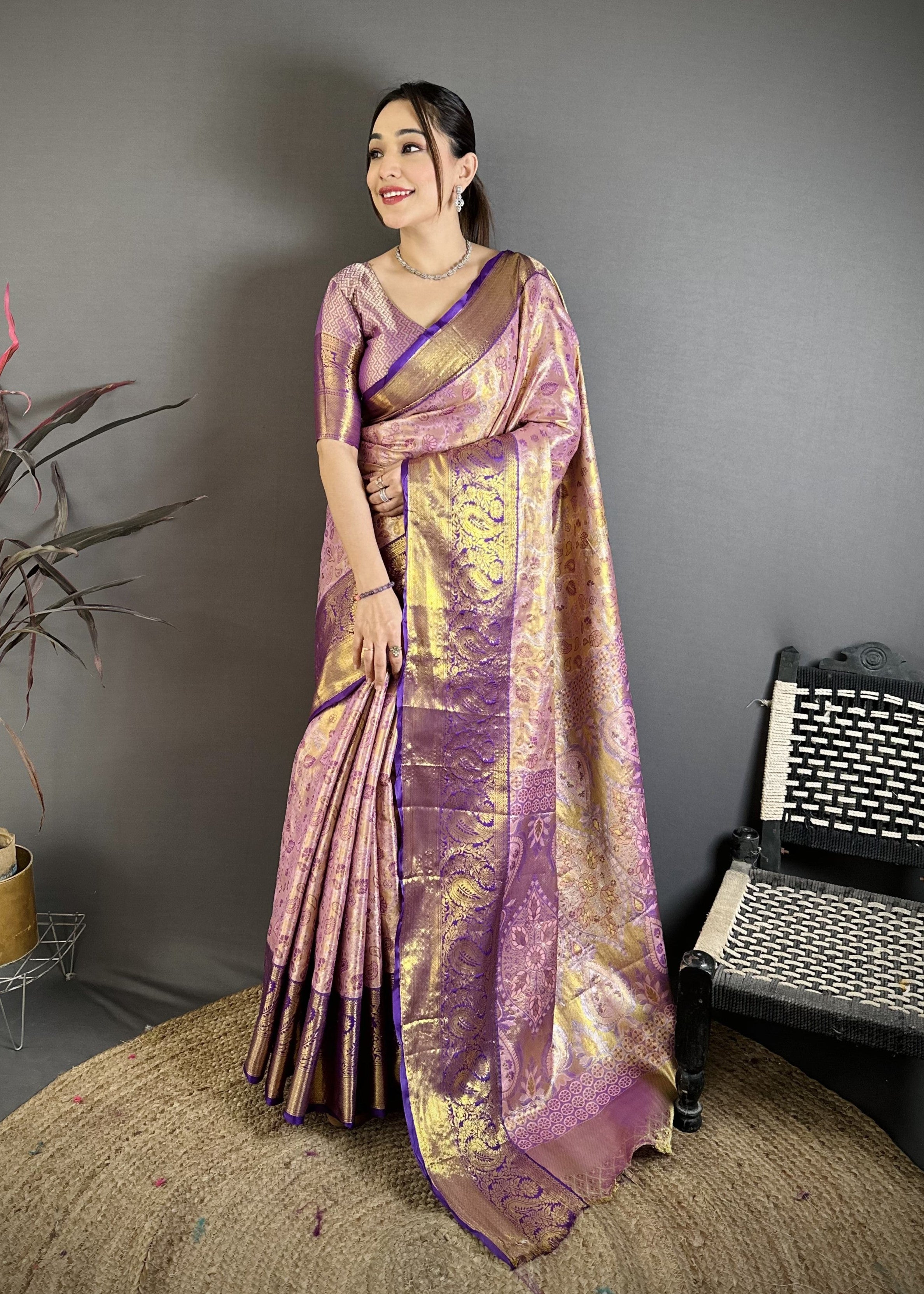 Baby Pink & Royal Purple Bridal Kanjivaram Silk Saree