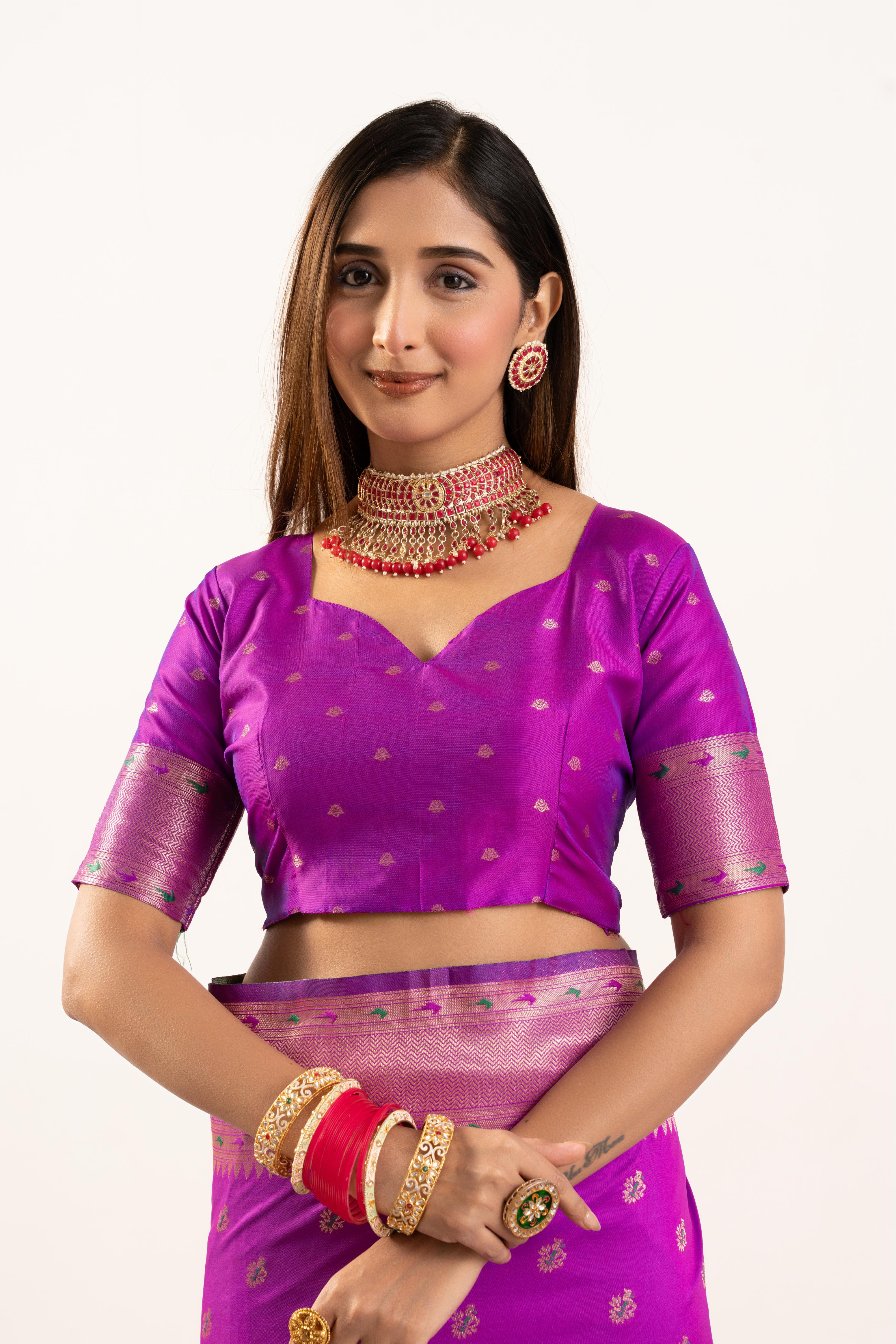 Barney Purple Banarasi Silk Paithani Saree