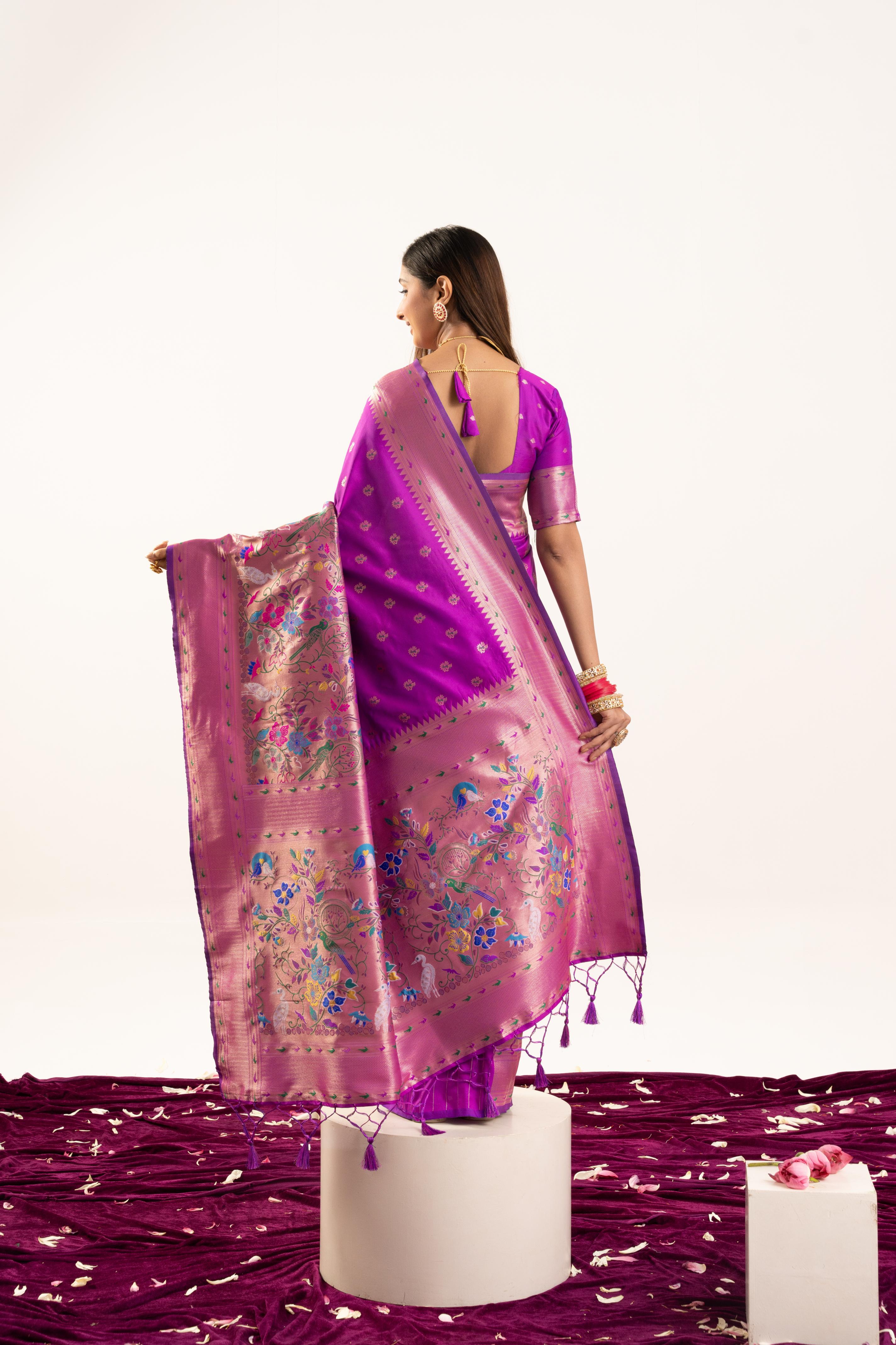 Barney Purple Banarasi Silk Paithani Saree