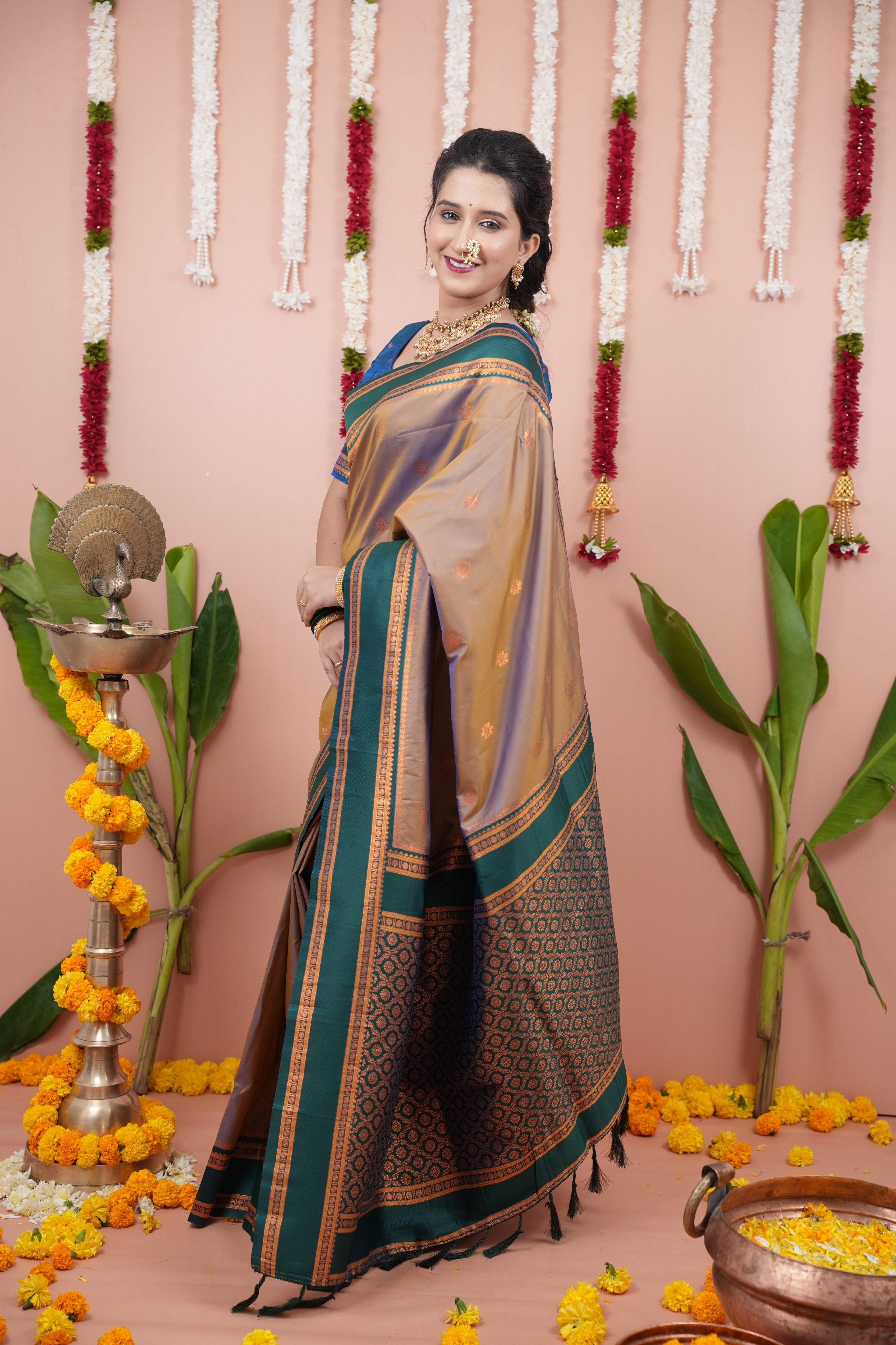 Beige Wedding Wear Soft Silk Saree