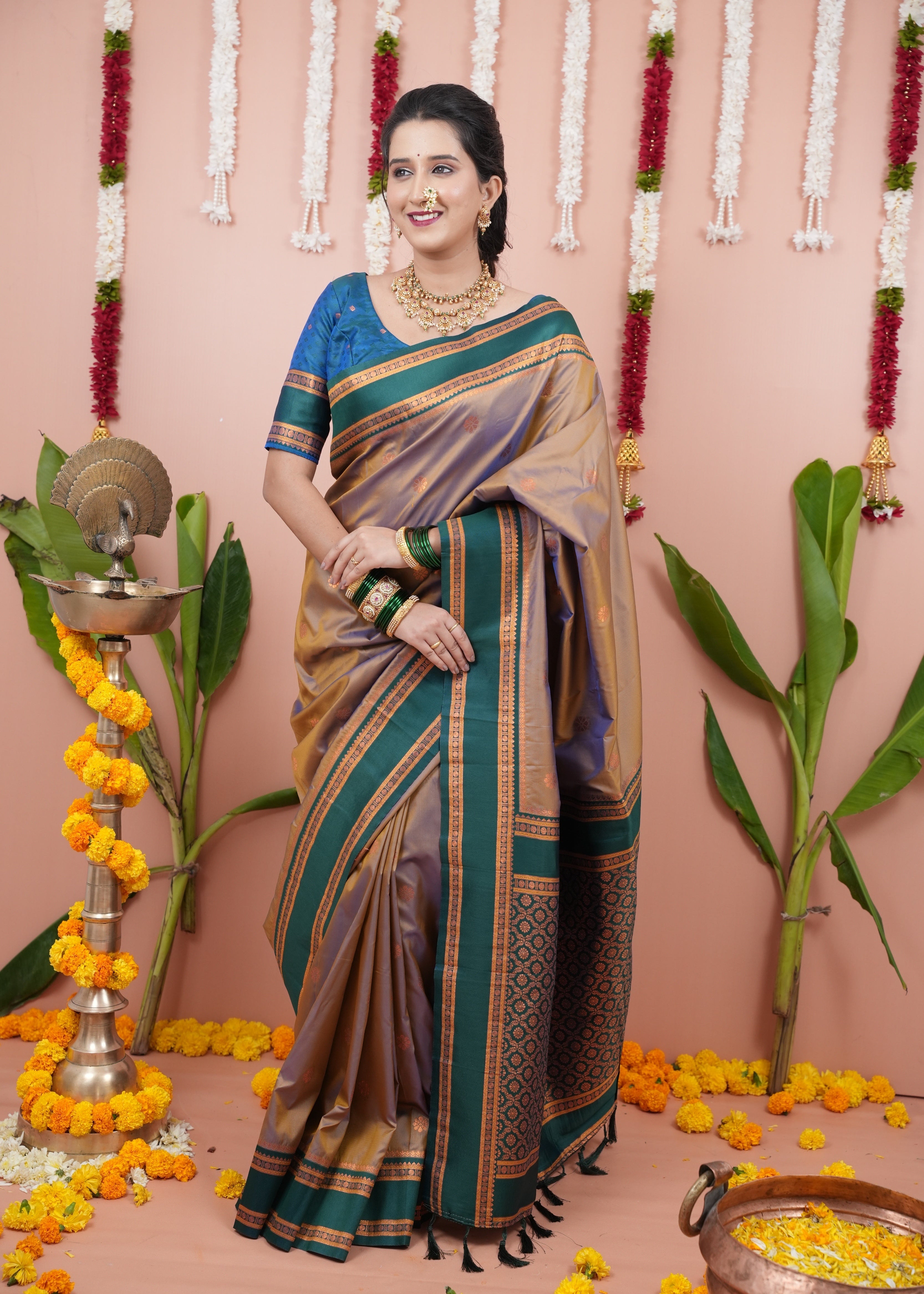 Beige Wedding Wear Soft Silk Saree