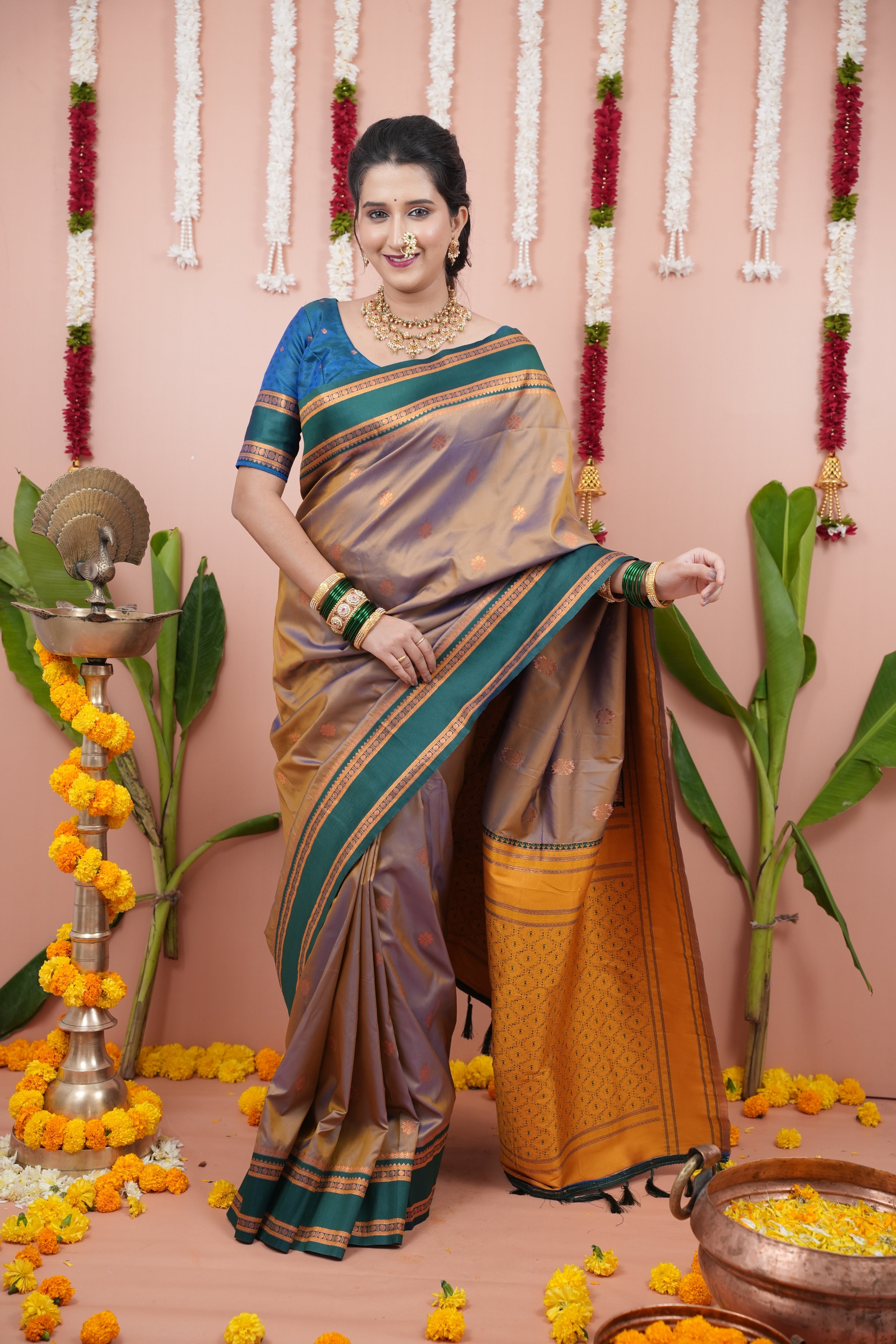 Beige Wedding Wear Soft Silk Saree