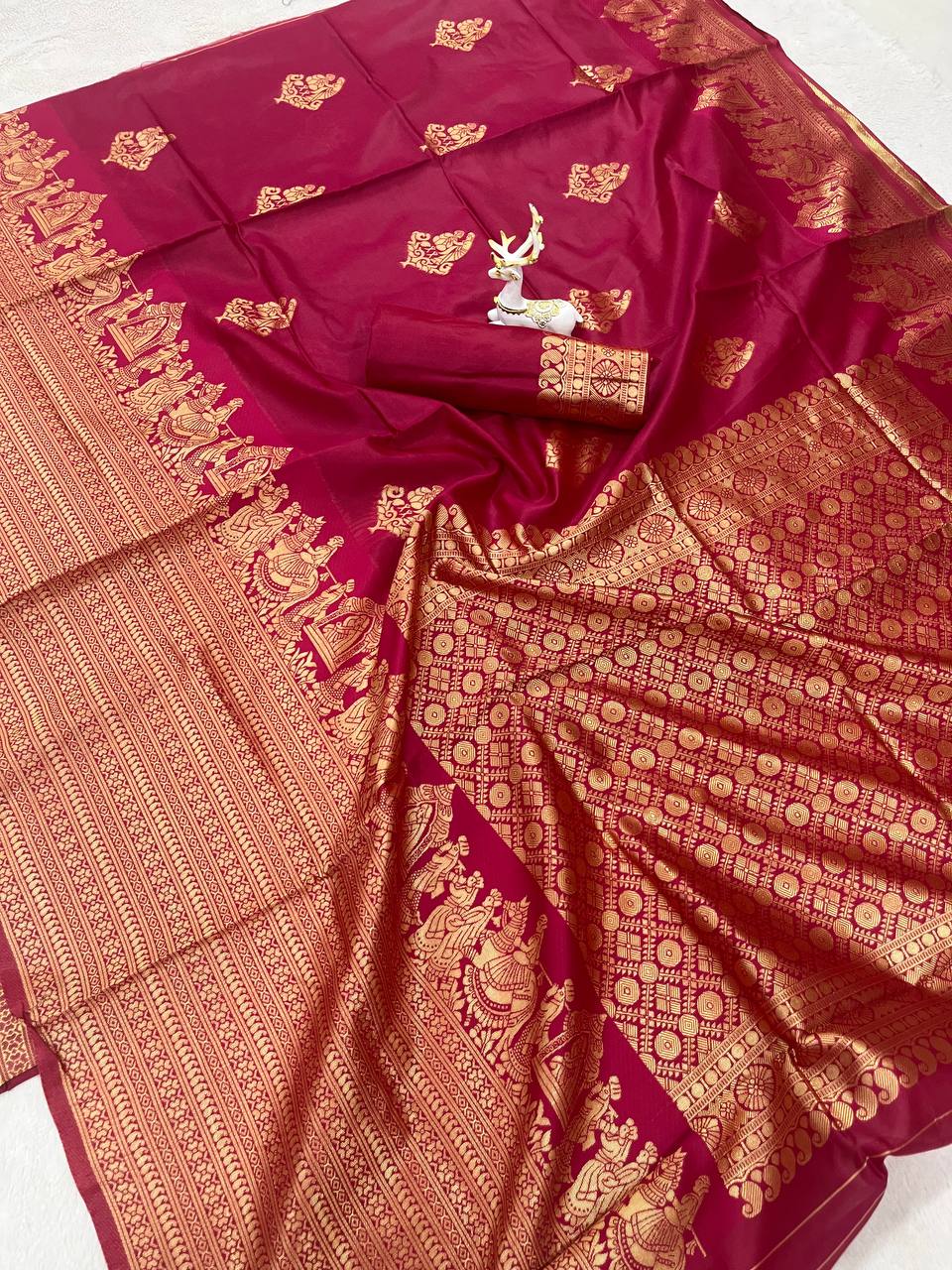 Berry Red Traditional Lichi Silk Saree
