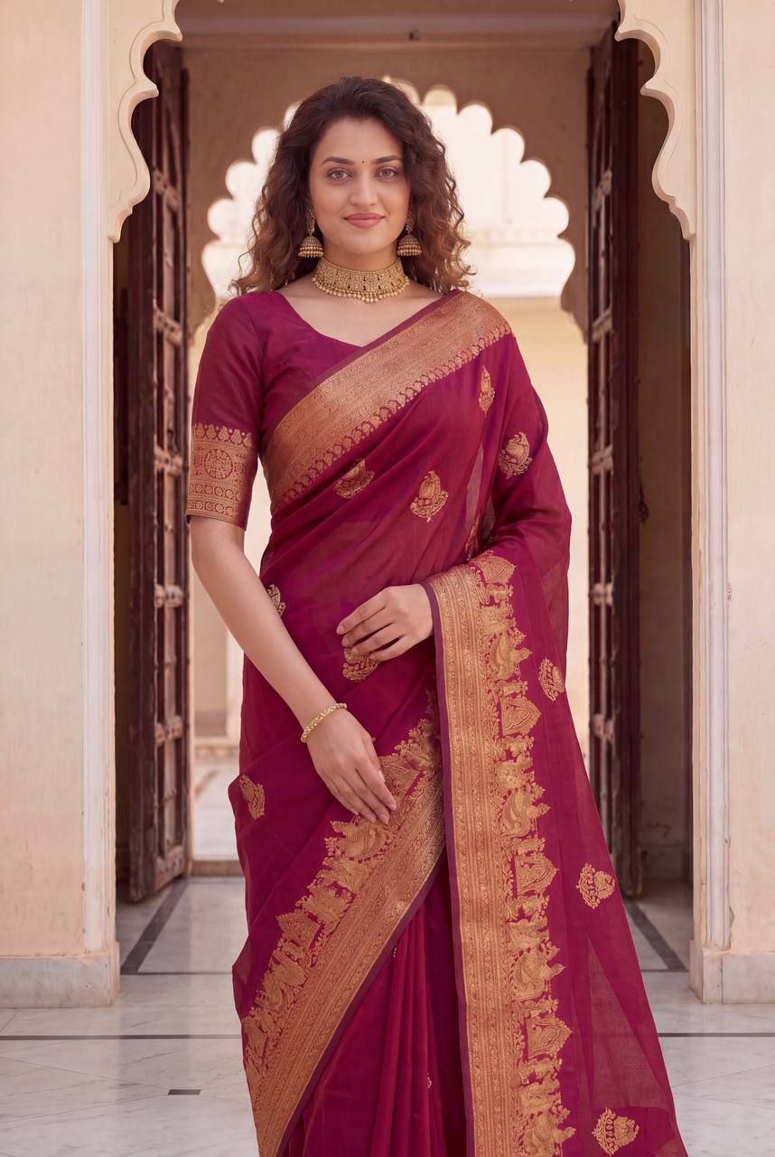 Berry Red Traditional Lichi Silk Saree