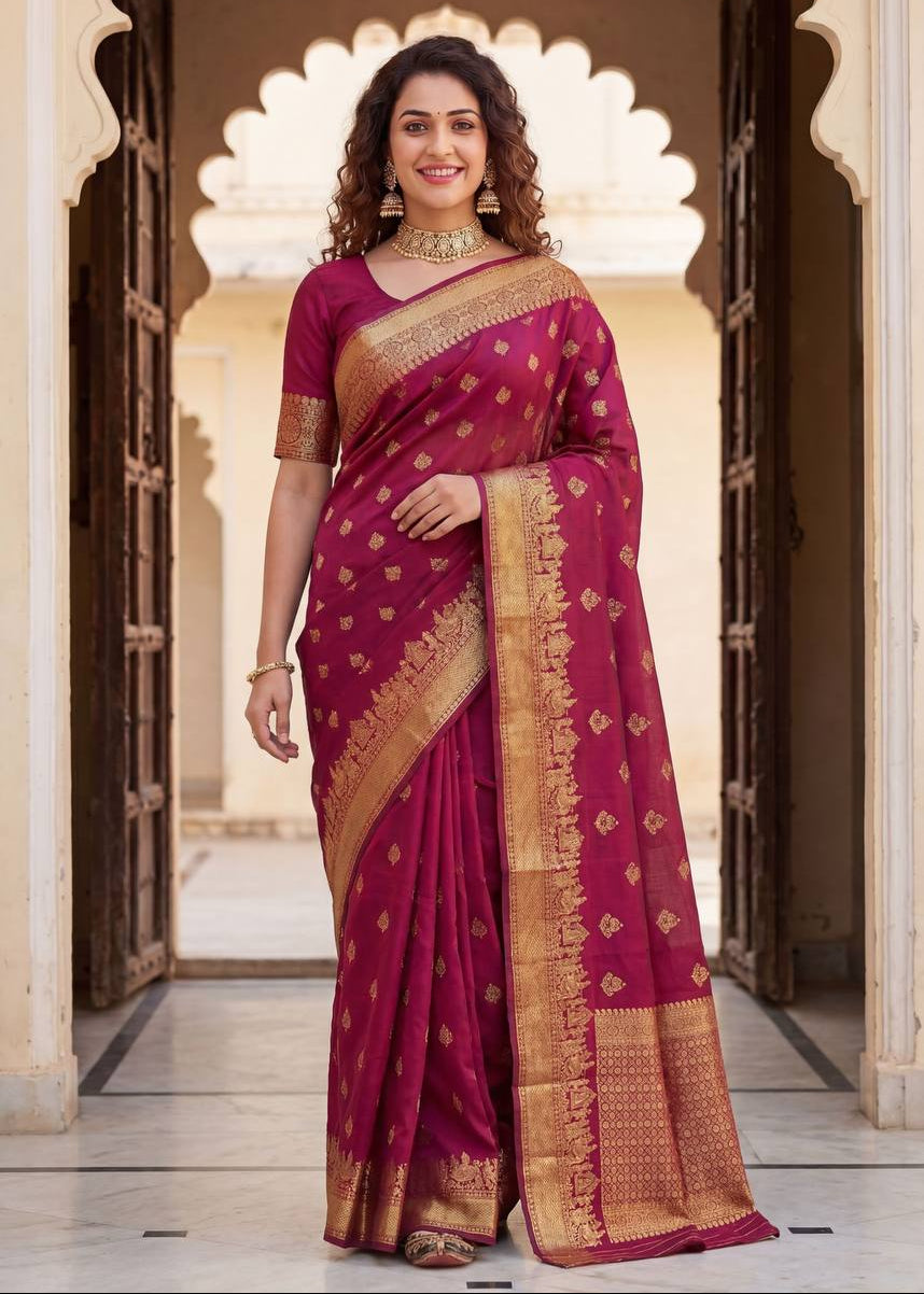 Berry Red Traditional Lichi Silk Saree