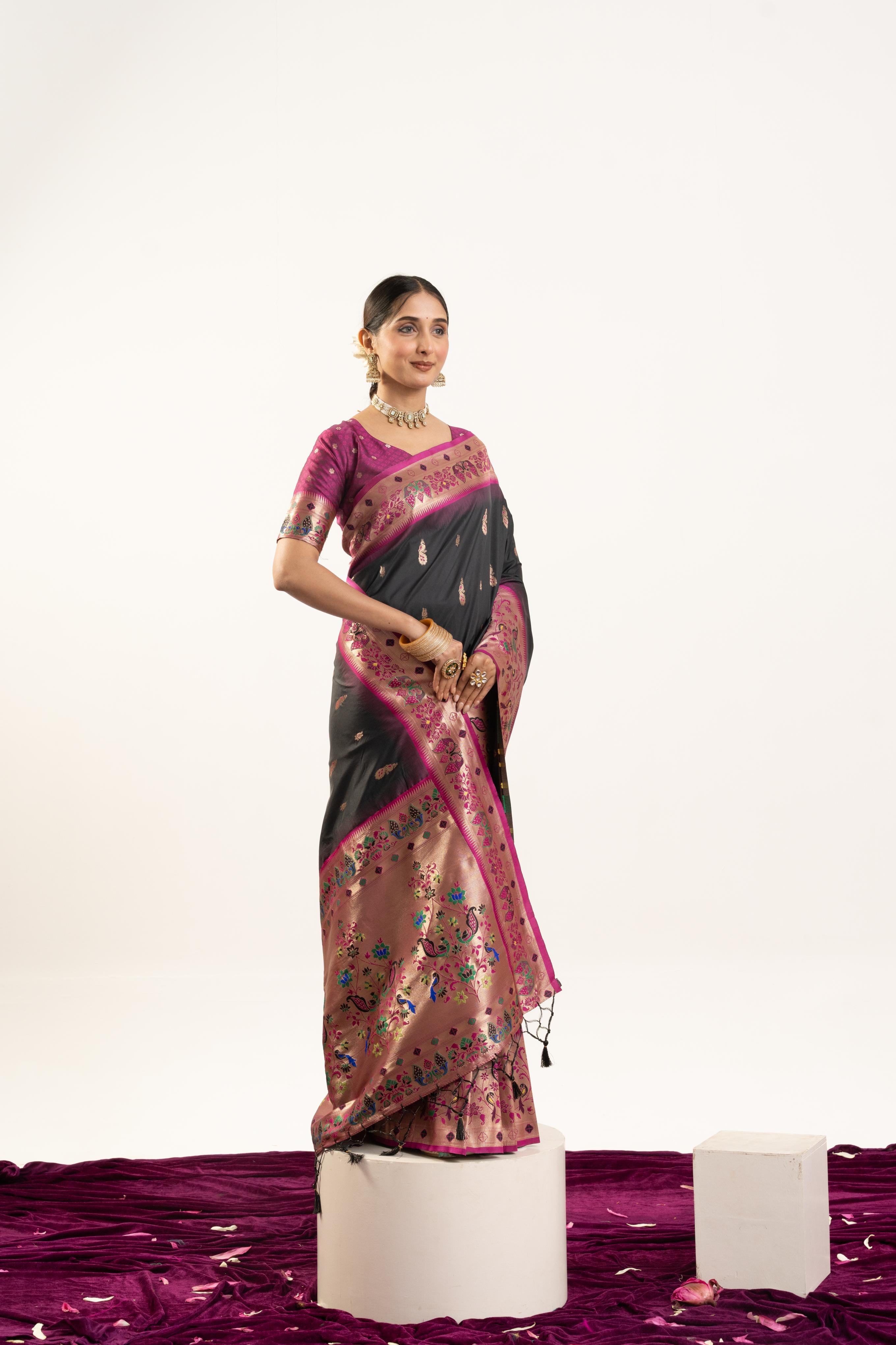 Black Banarasi Silk Paithani Saree