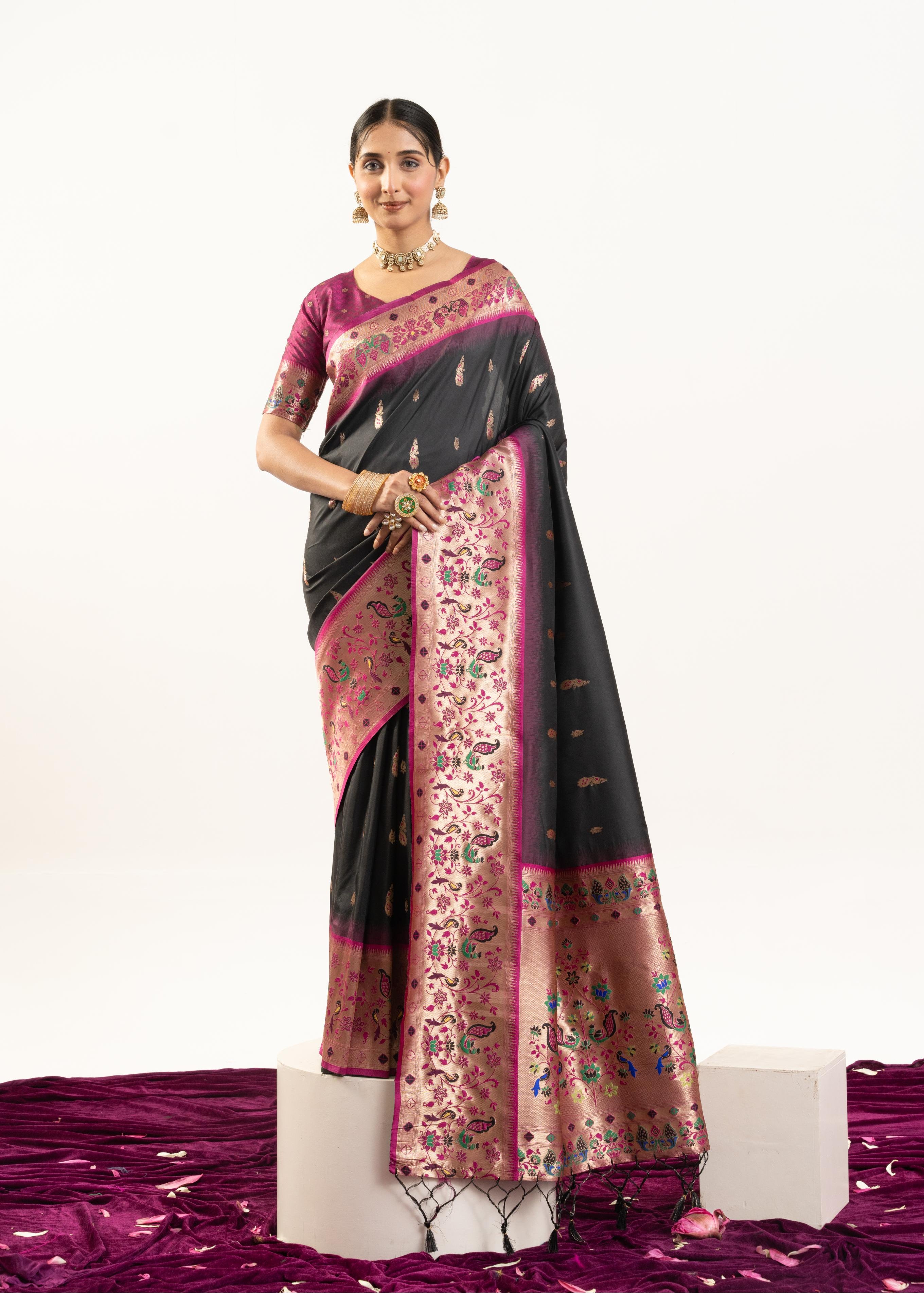 Black Banarasi Silk Paithani Saree