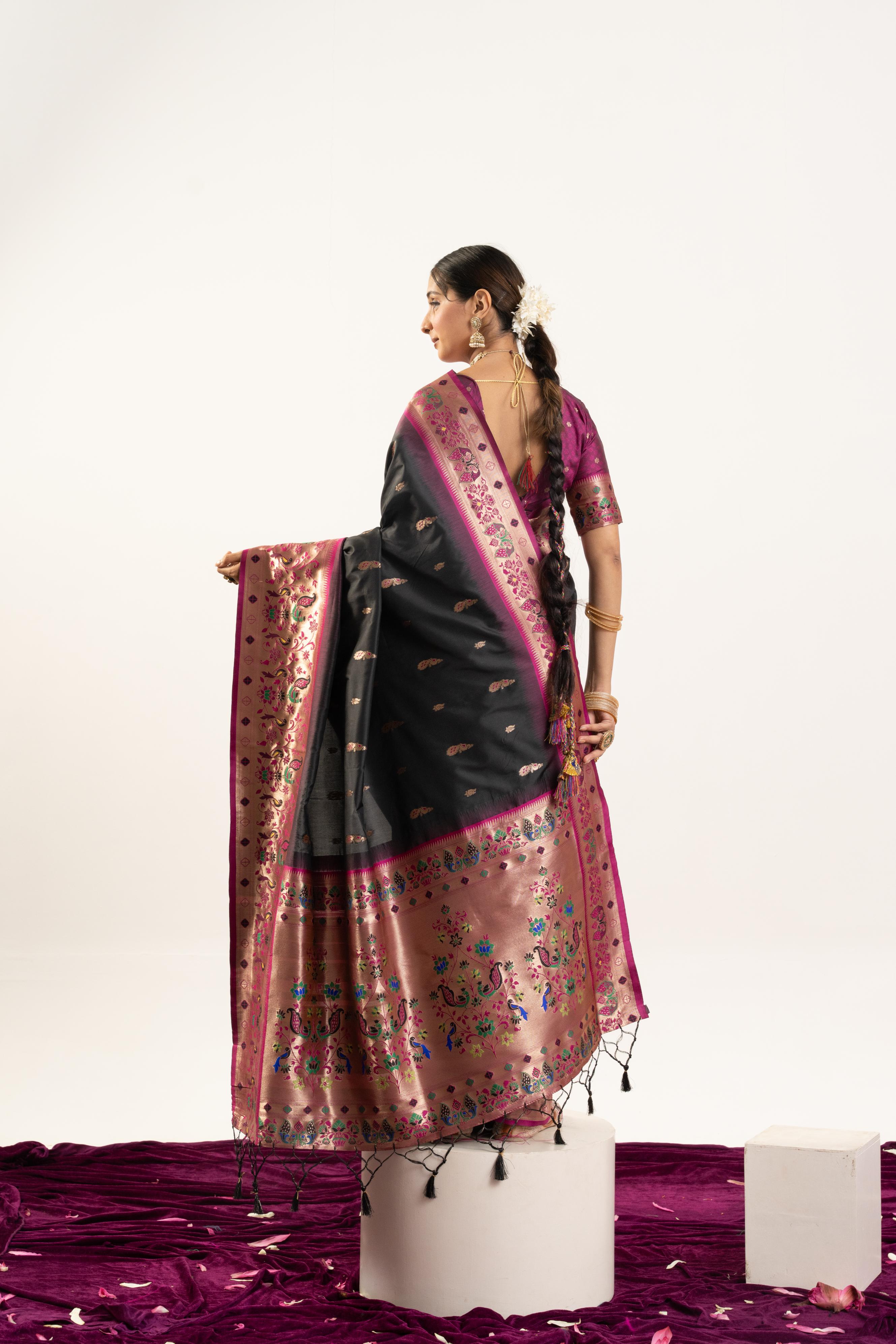Black Banarasi Silk Paithani Saree