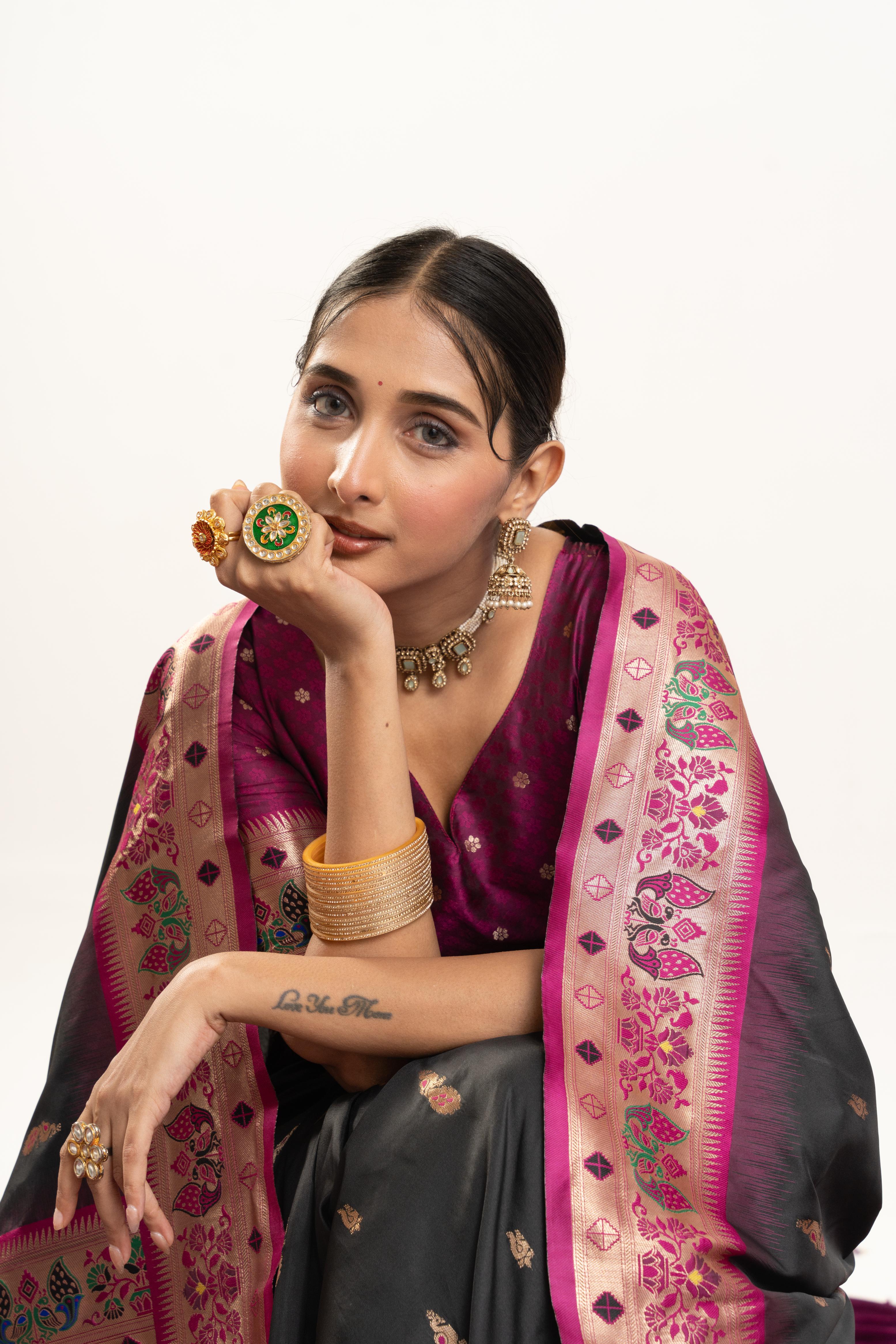 Black Banarasi Silk Paithani Saree