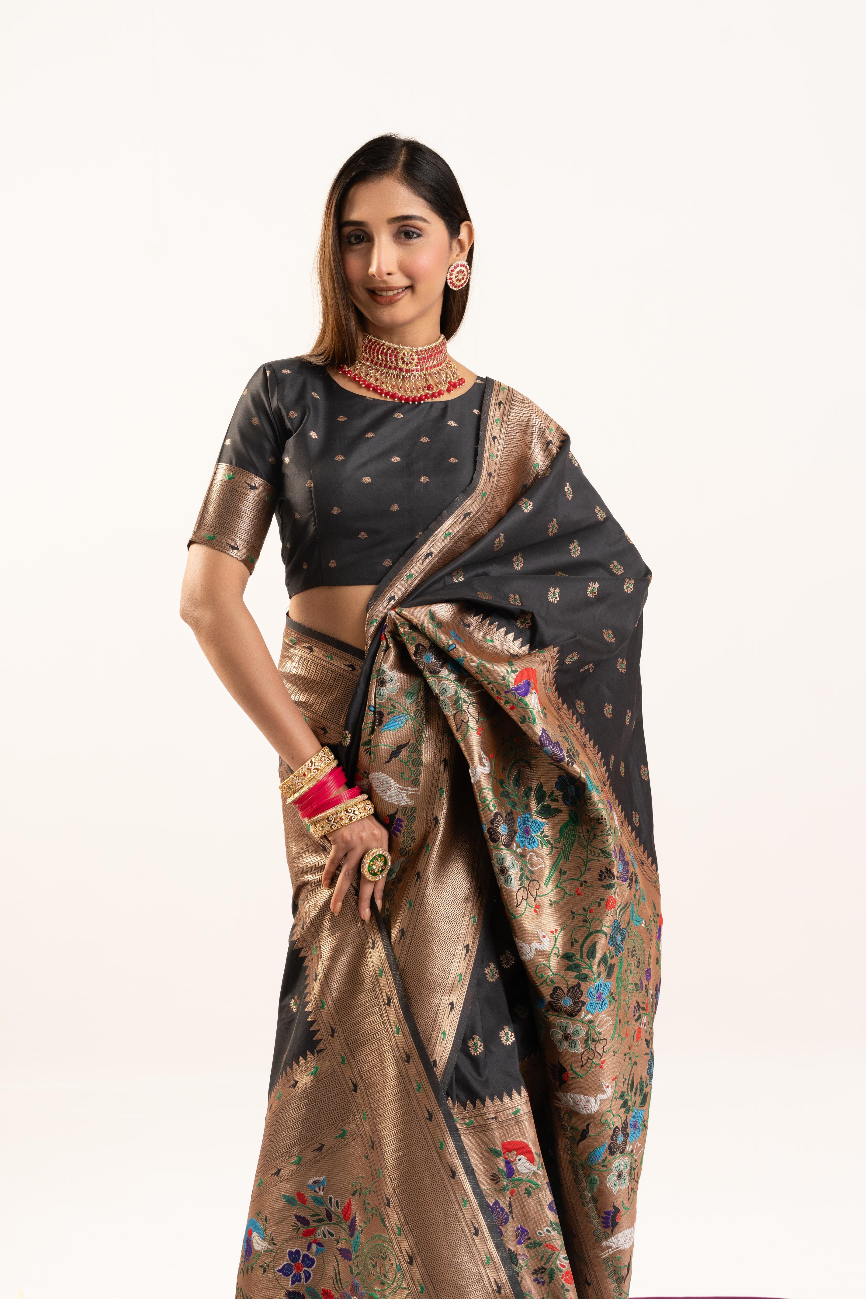 Black Banarasi Silk Paithani Saree
