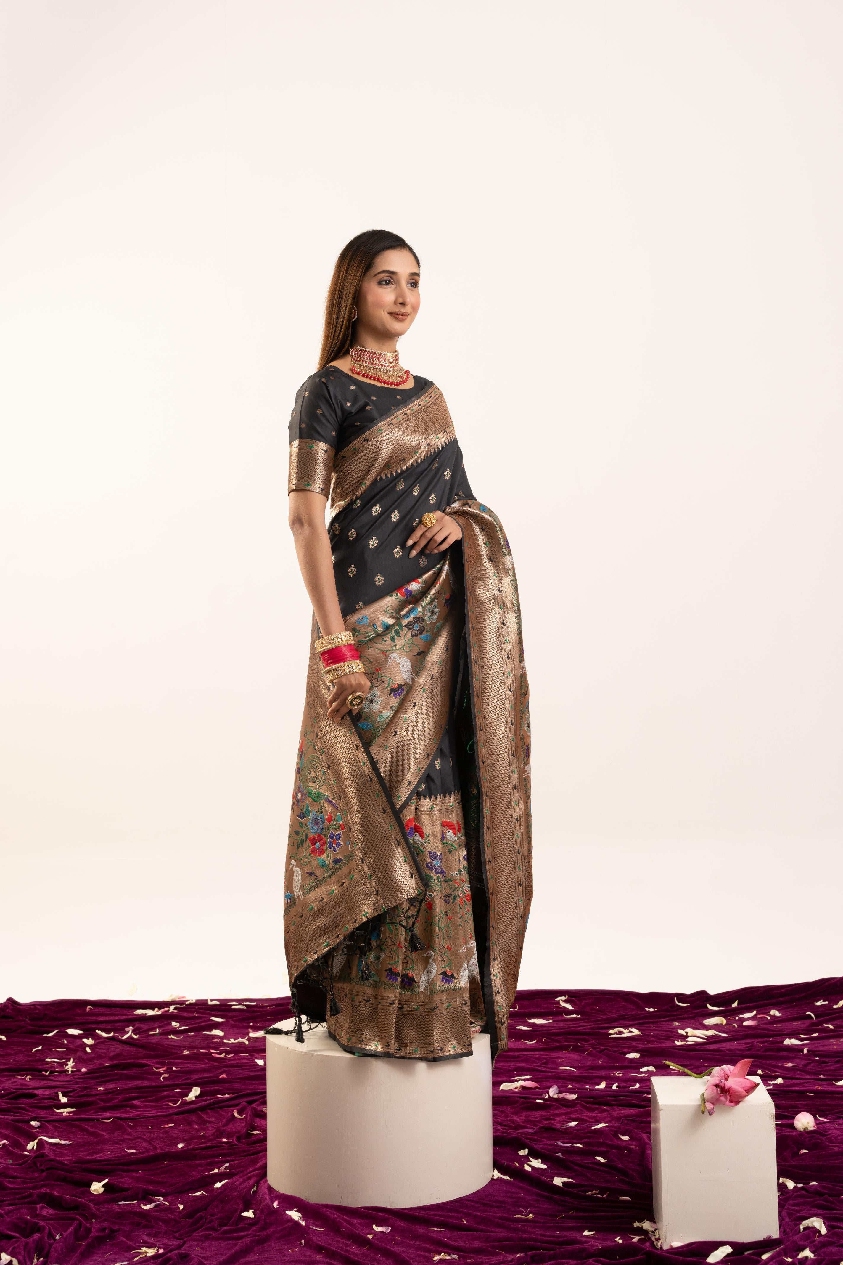 Black Banarasi Silk Paithani Saree