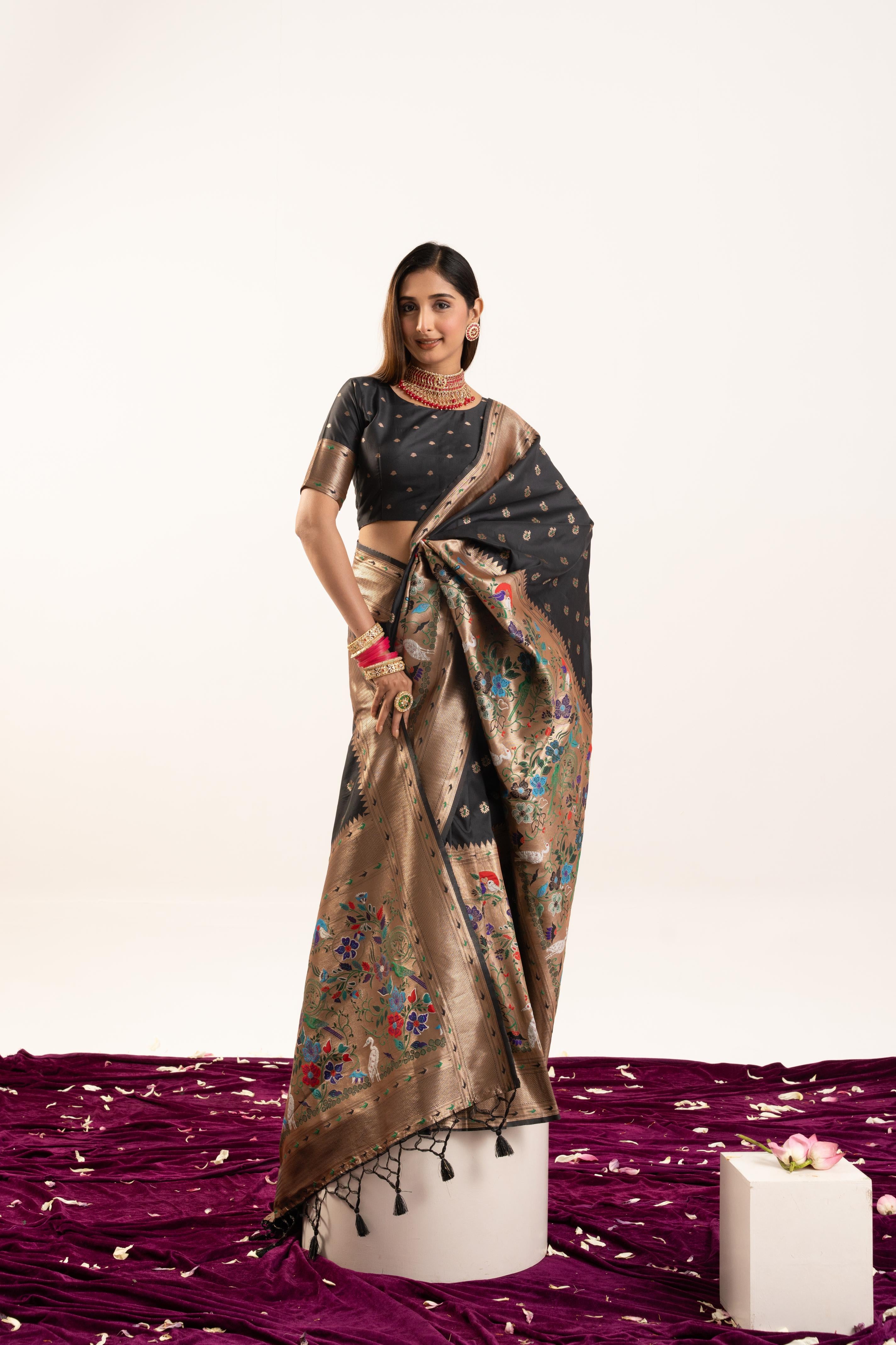Black Banarasi Silk Paithani Saree