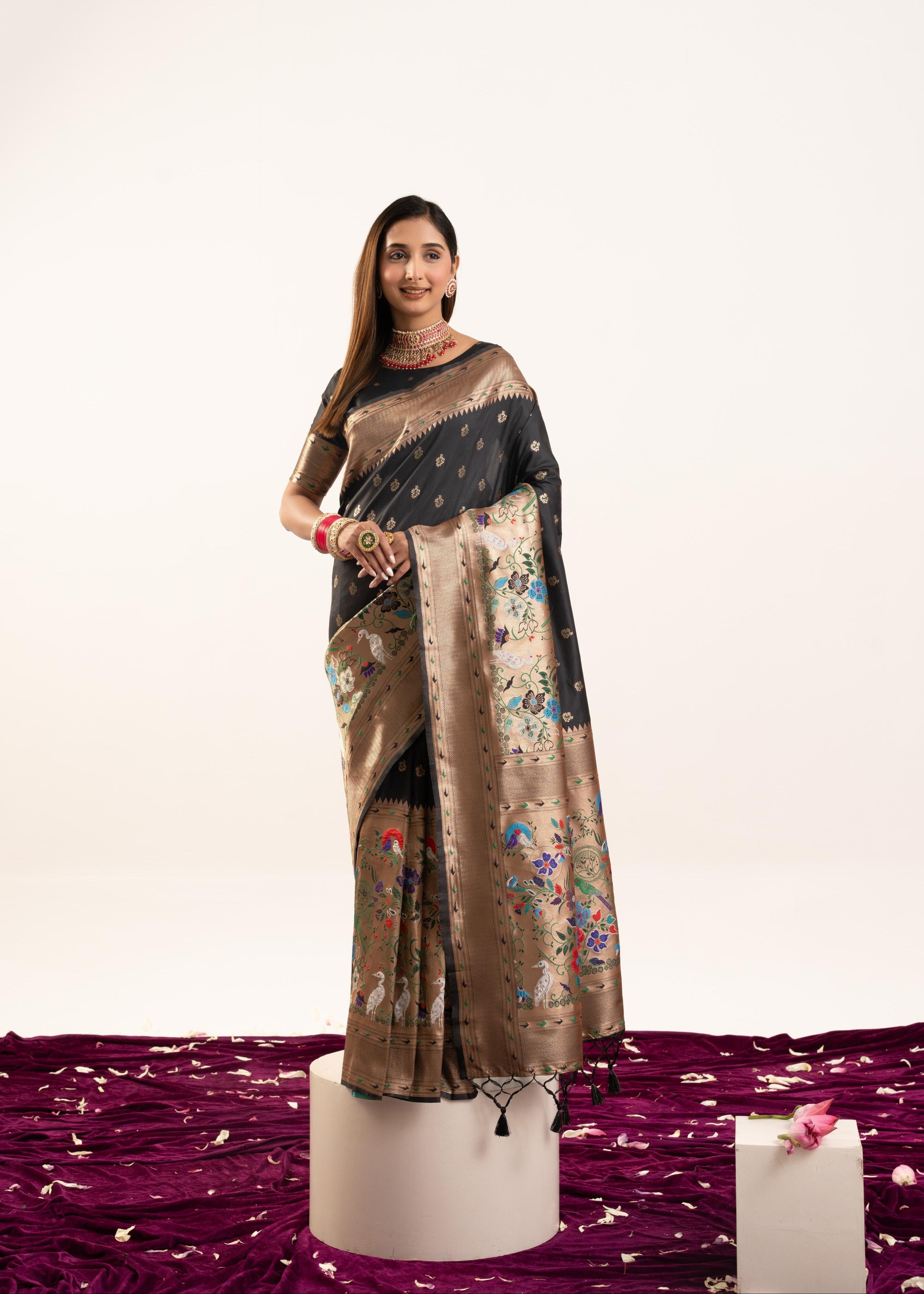 Black Banarasi Silk Paithani Saree