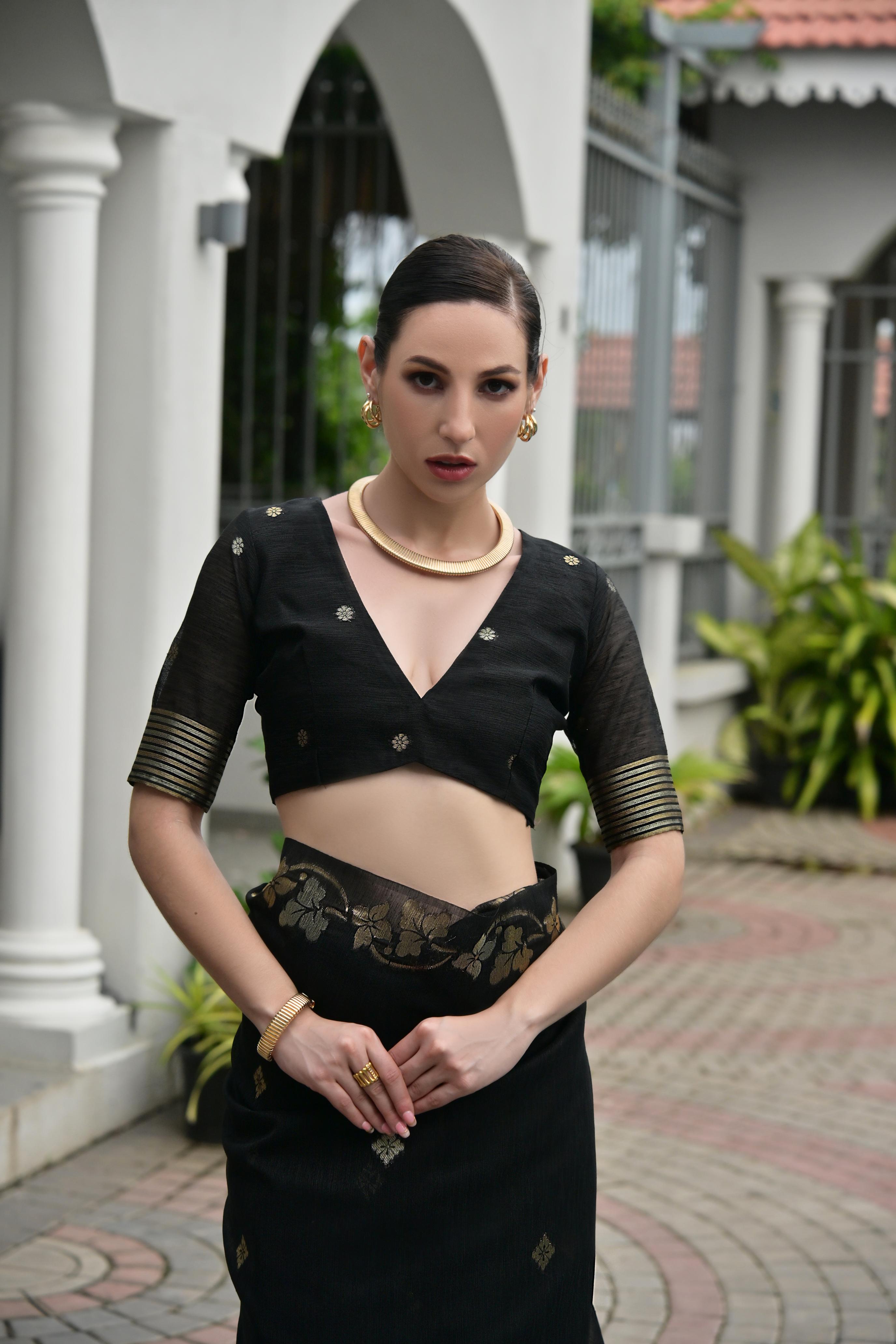 Black Jute Linen Silk Saree