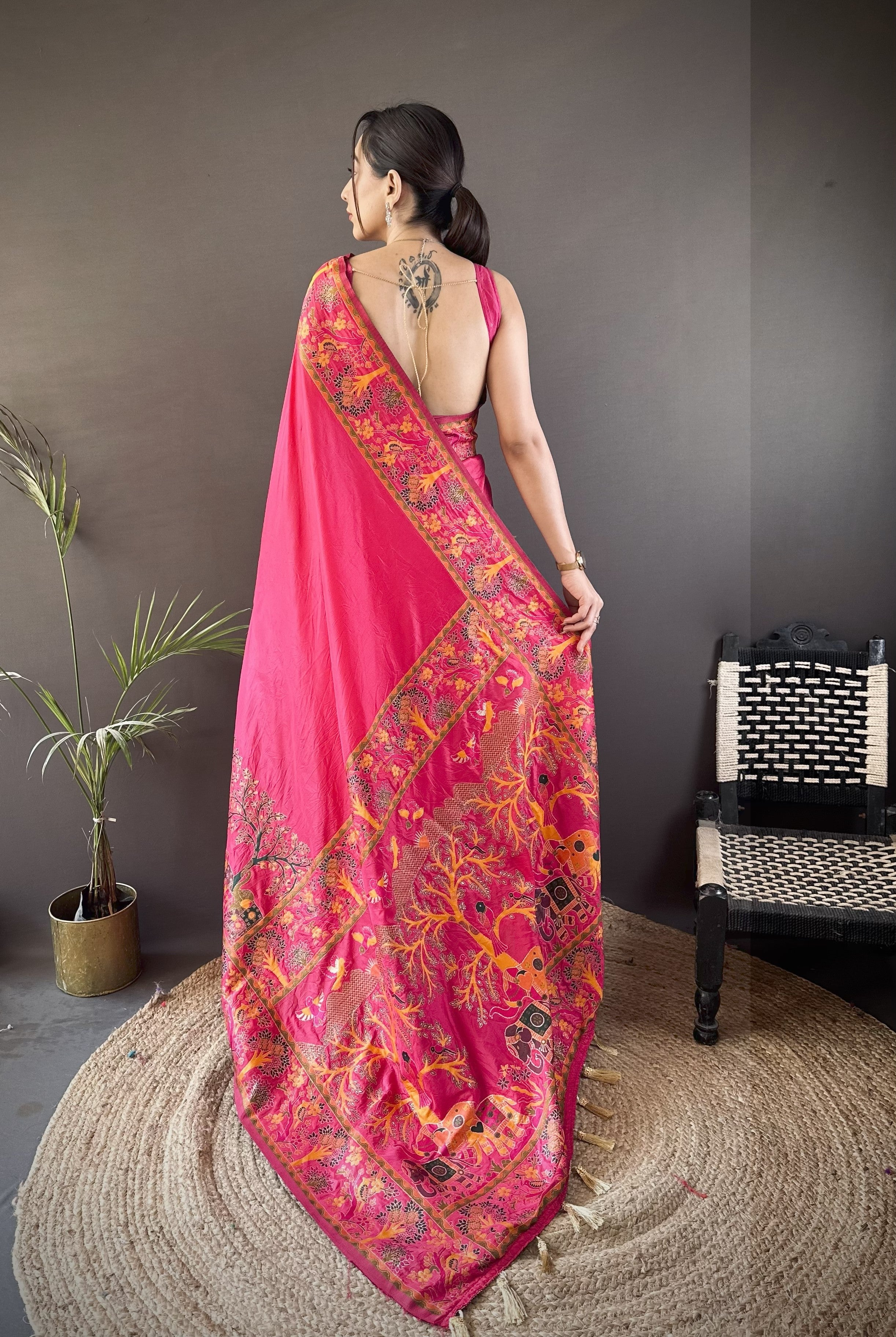 Pink Pashmina Kashmiri Saree