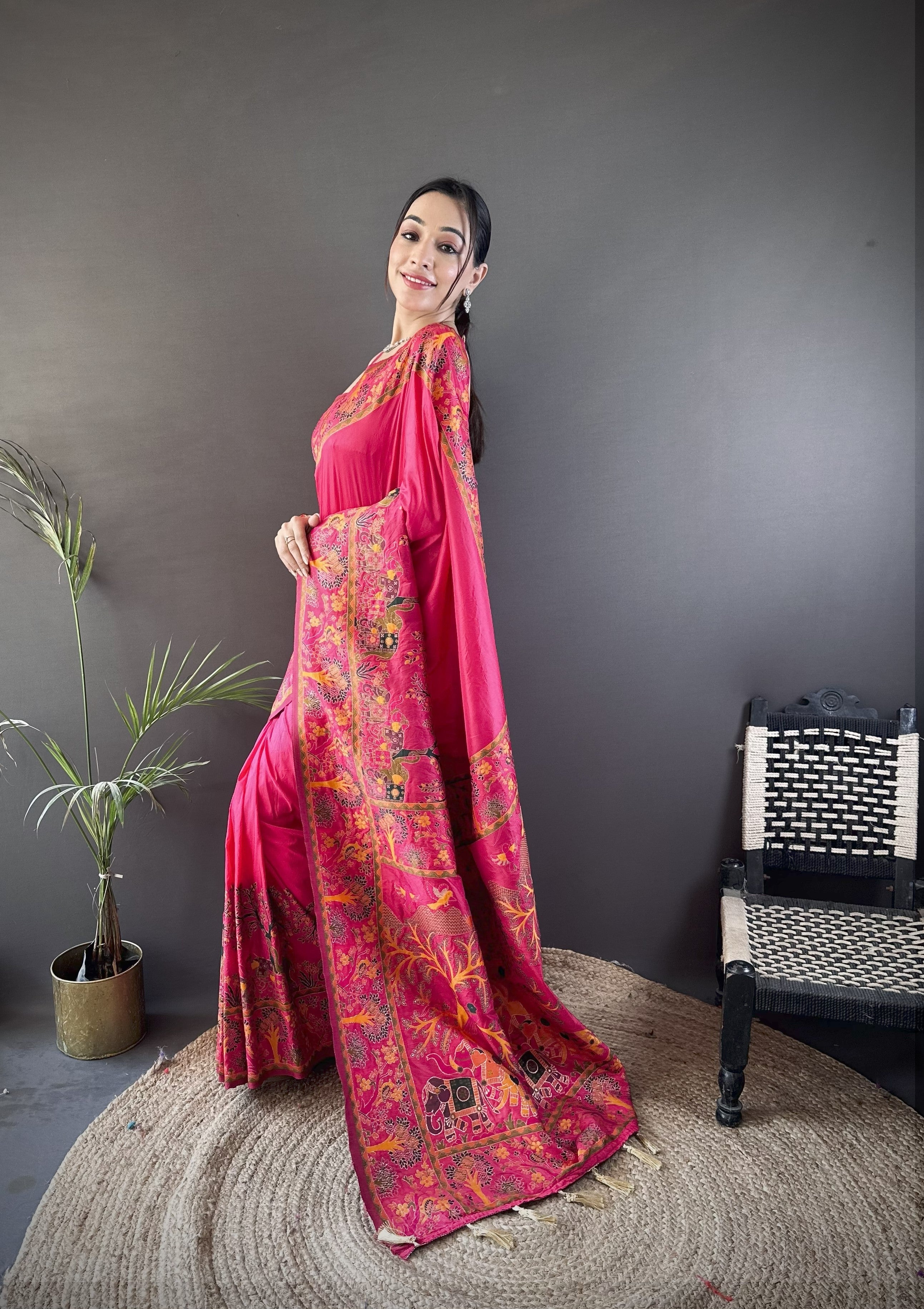 Pink Pashmina Kashmiri Saree